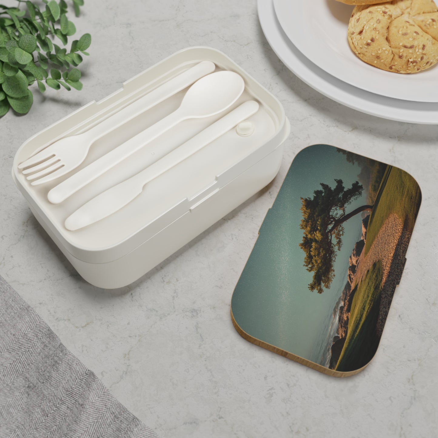 Starlit Sentinel Bento Lunch Box – Coastal Pine Under Midnight Skies