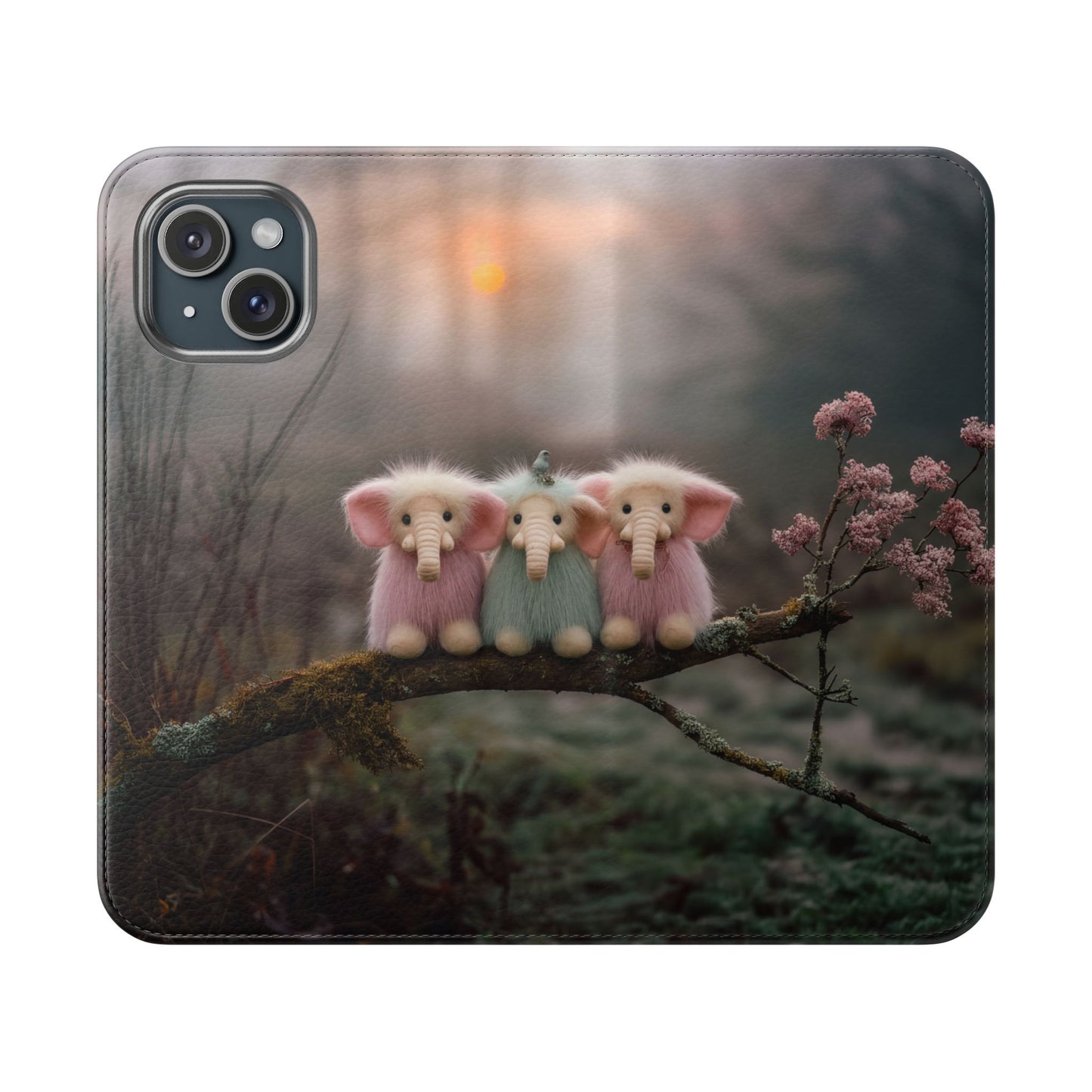Mossy Branch Elephants Flip Cases – Pastel Fluff Guardians
