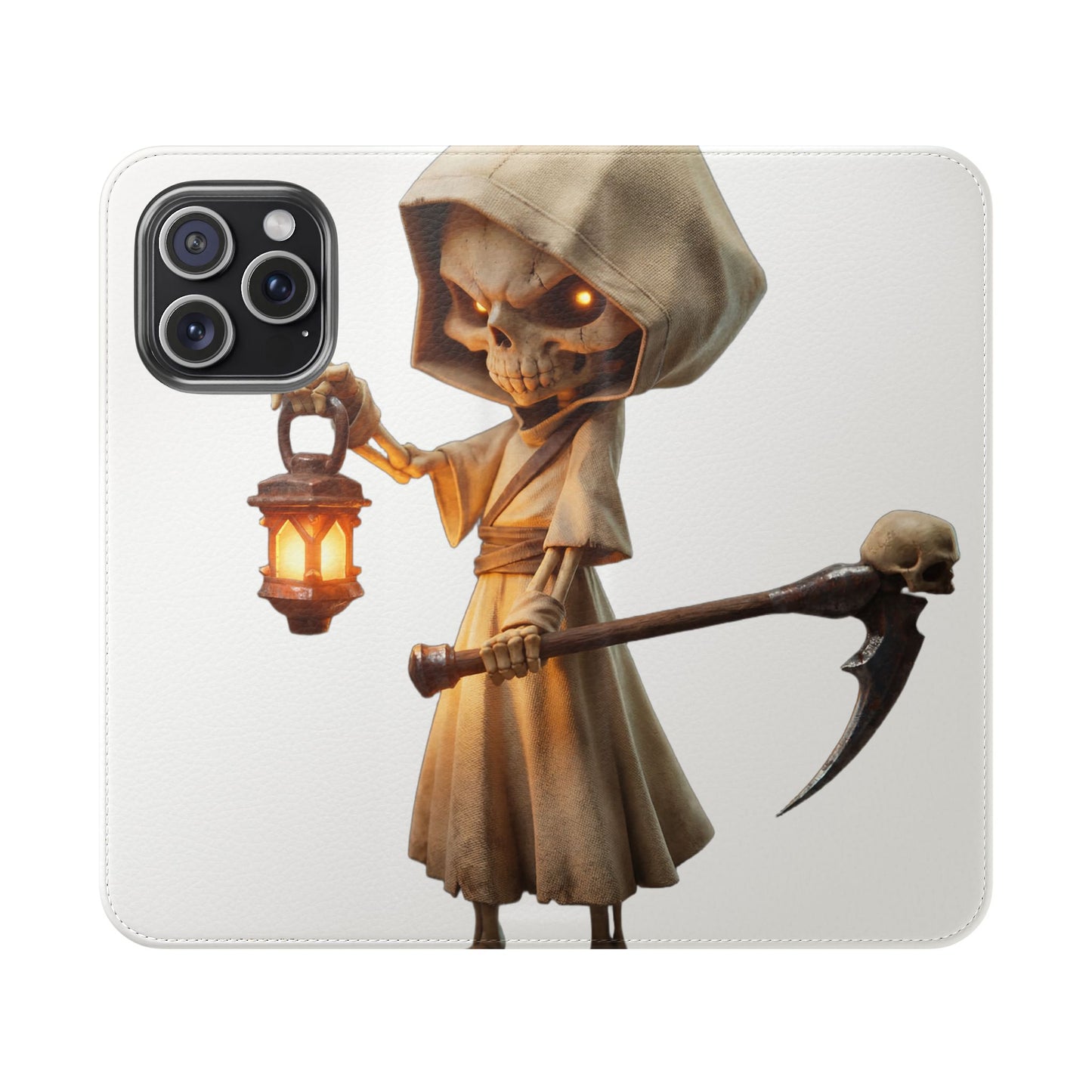 Lantern-Bearing Sentinel Flip Cases – Hooded Guardian with Scythe and Warm Glow