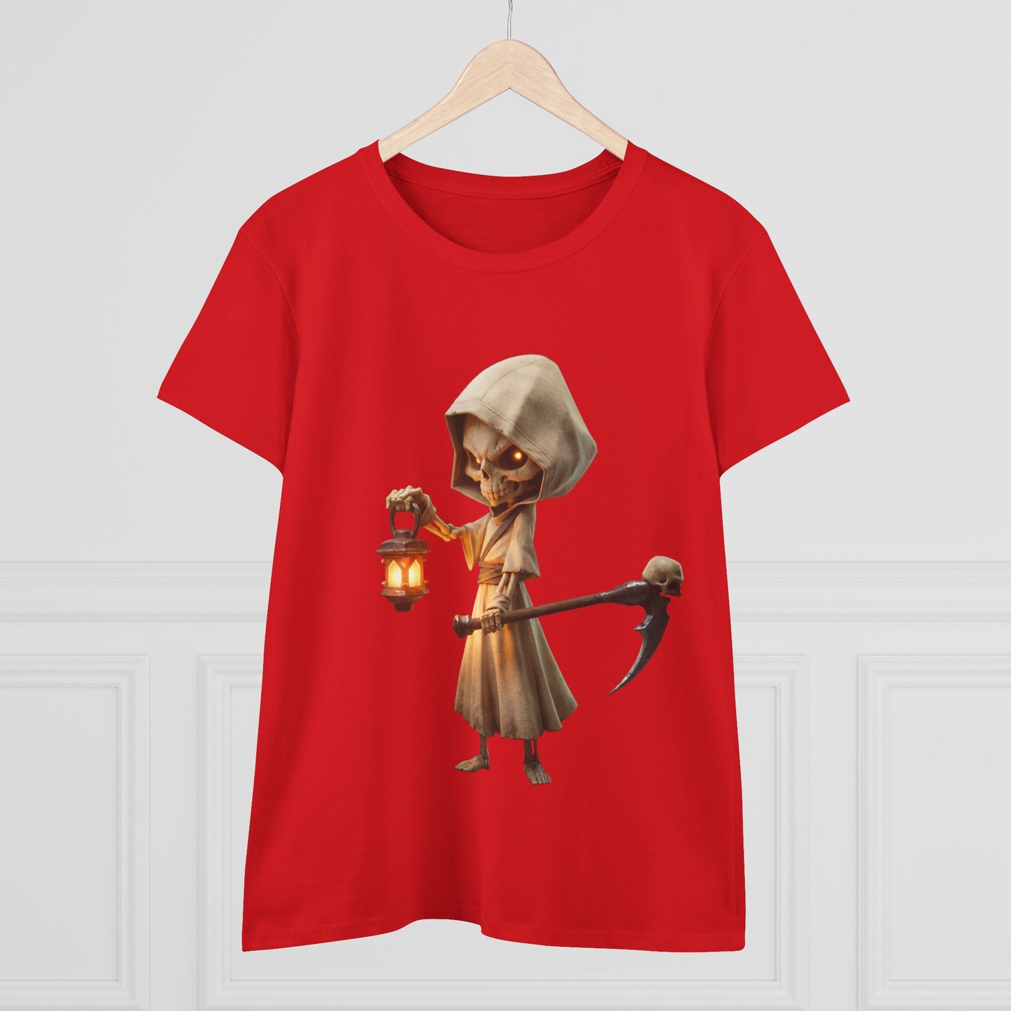 Lantern-Bearing Guardian Women's Midweight Cotton Tee – Hollowed Bone Sentinel
