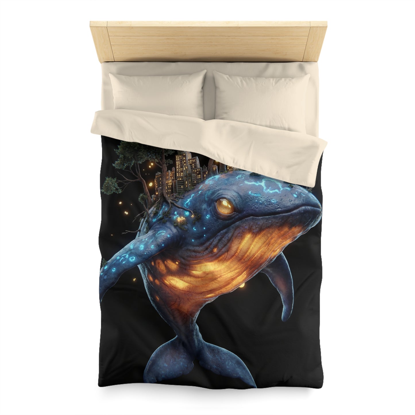 Bioluminescent Whale Sanctuary Duvet Cover – Floating City on a Gentle Giant
