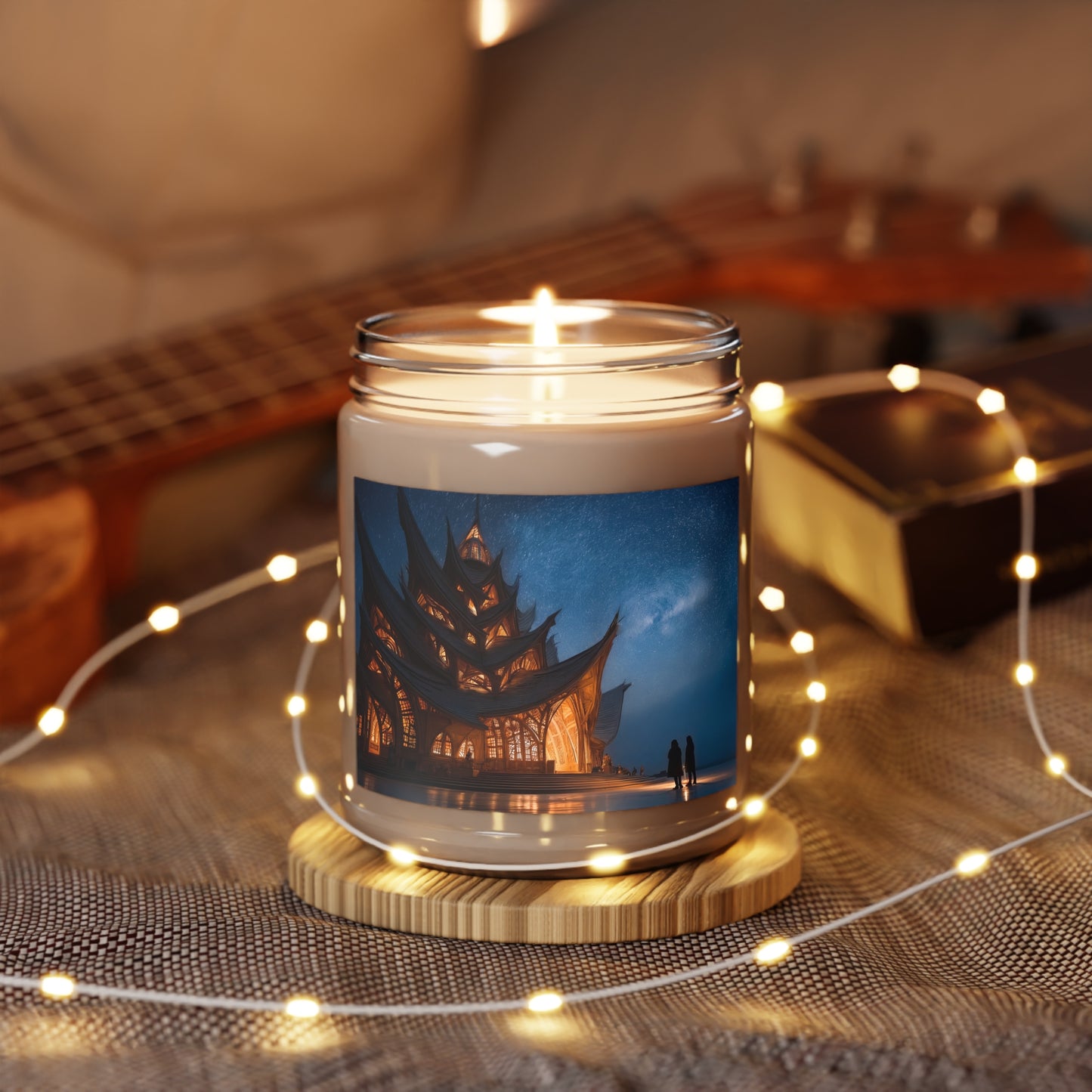 Celestial Temple Scented Soy Candles with White Lid, 9oz – Warm Light Beneath the Milky Way
