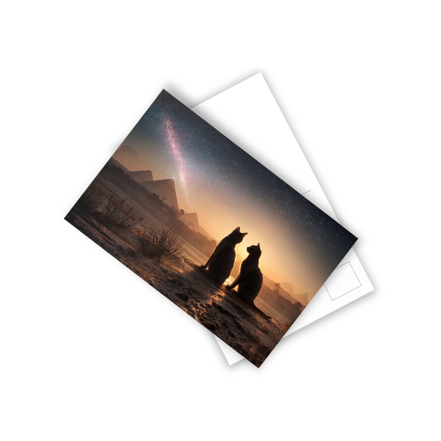 Pyramids & Cats Postcards (10pcs) – Starlit Nile Sunset Scene