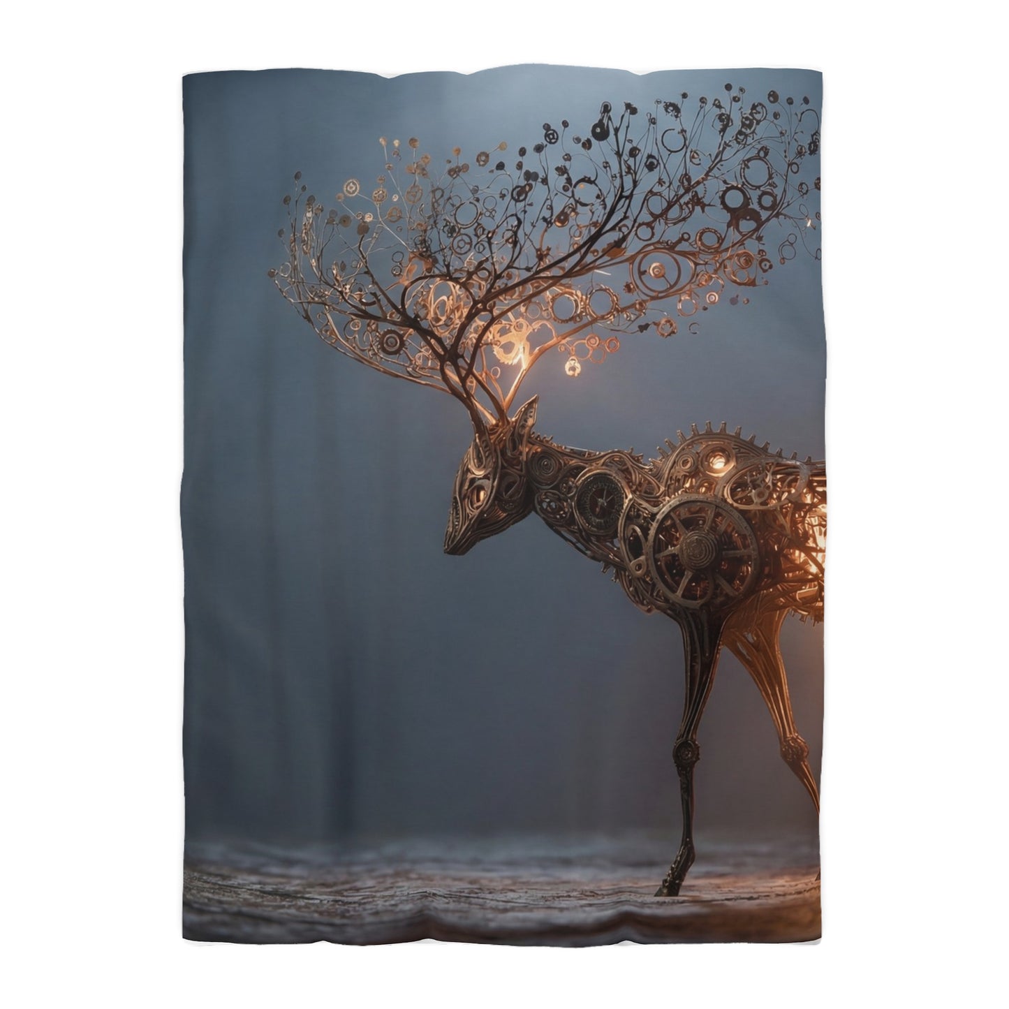 Clockwork Stag Microfiber Duvet Cover – Luminescent Forest Guardian
