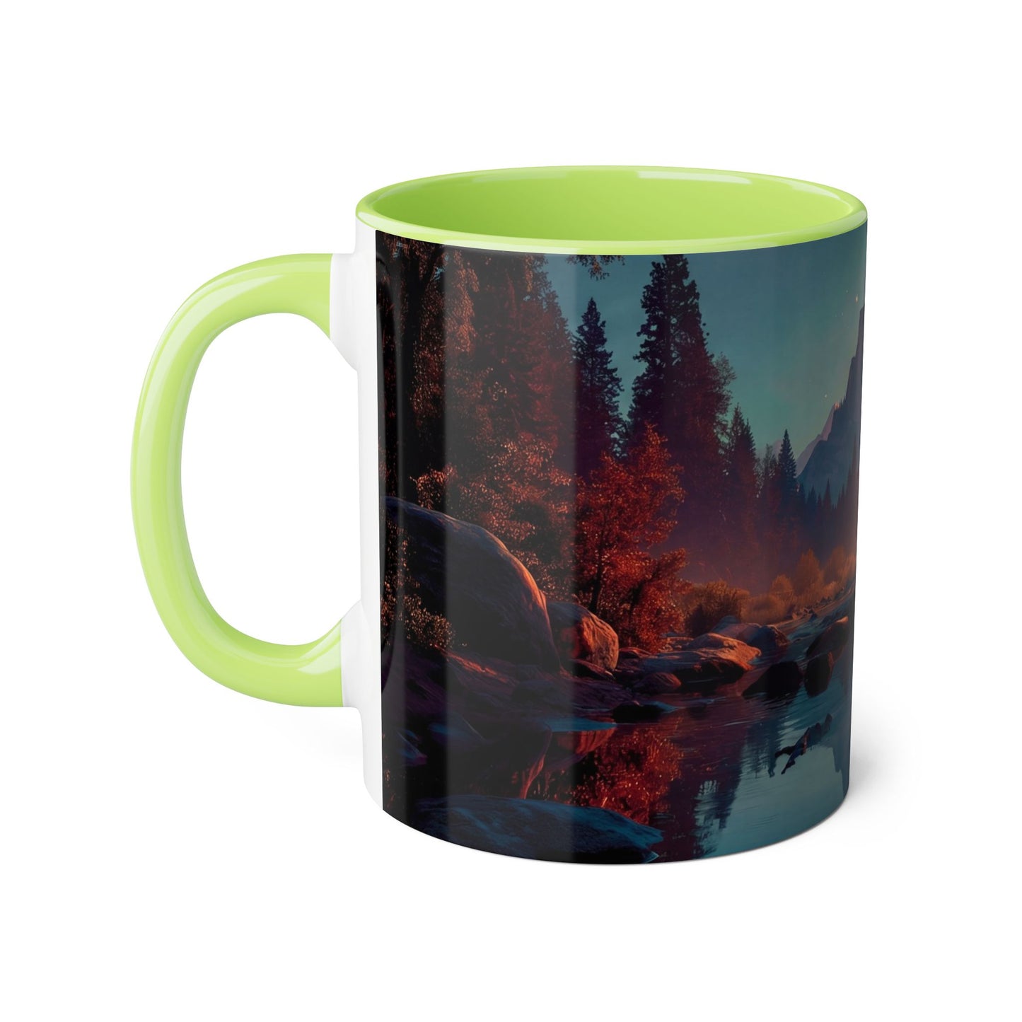 Twilight Mountain Reflection Accent Mugs, 11oz – Obsidian River Dreamscape