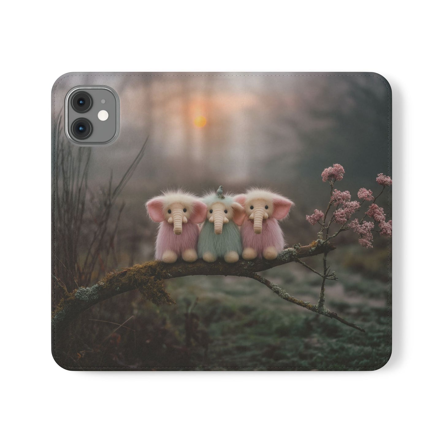 Mossy Branch Elephants Flip Cases – Pastel Fluff Guardians