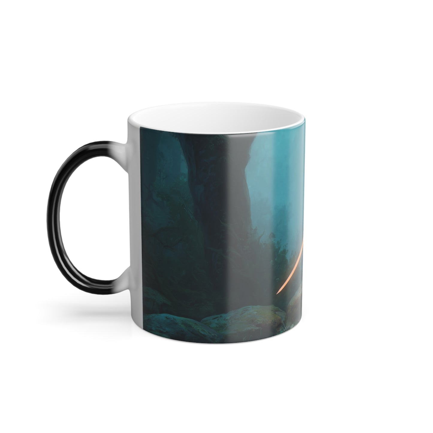 Sword-Bearing Elf in Misty Grove Color Morphing Mug, 11oz – Twilight Sentinel Guardian