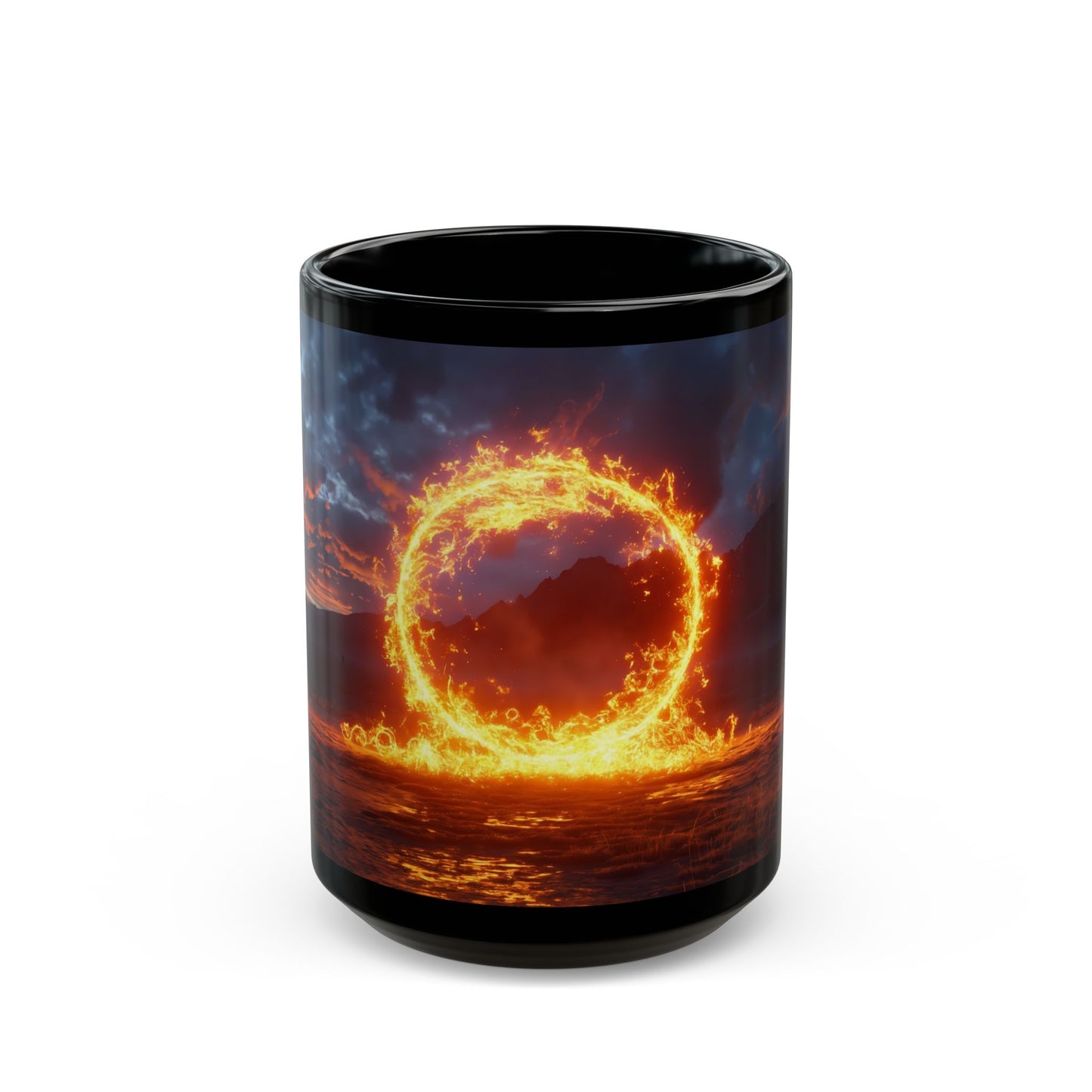 Fiery Portal Black Mug – Sunset Gateway to Another Realm