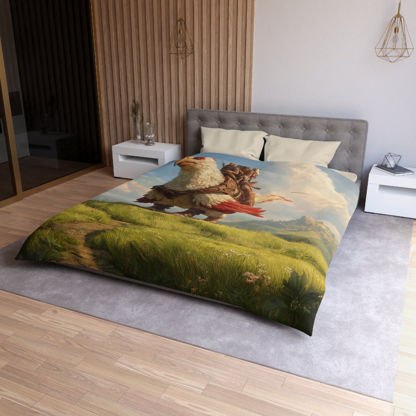 Skybound Hawk Riders Microfiber Duvet Cover – Sunlit Summit Adventure