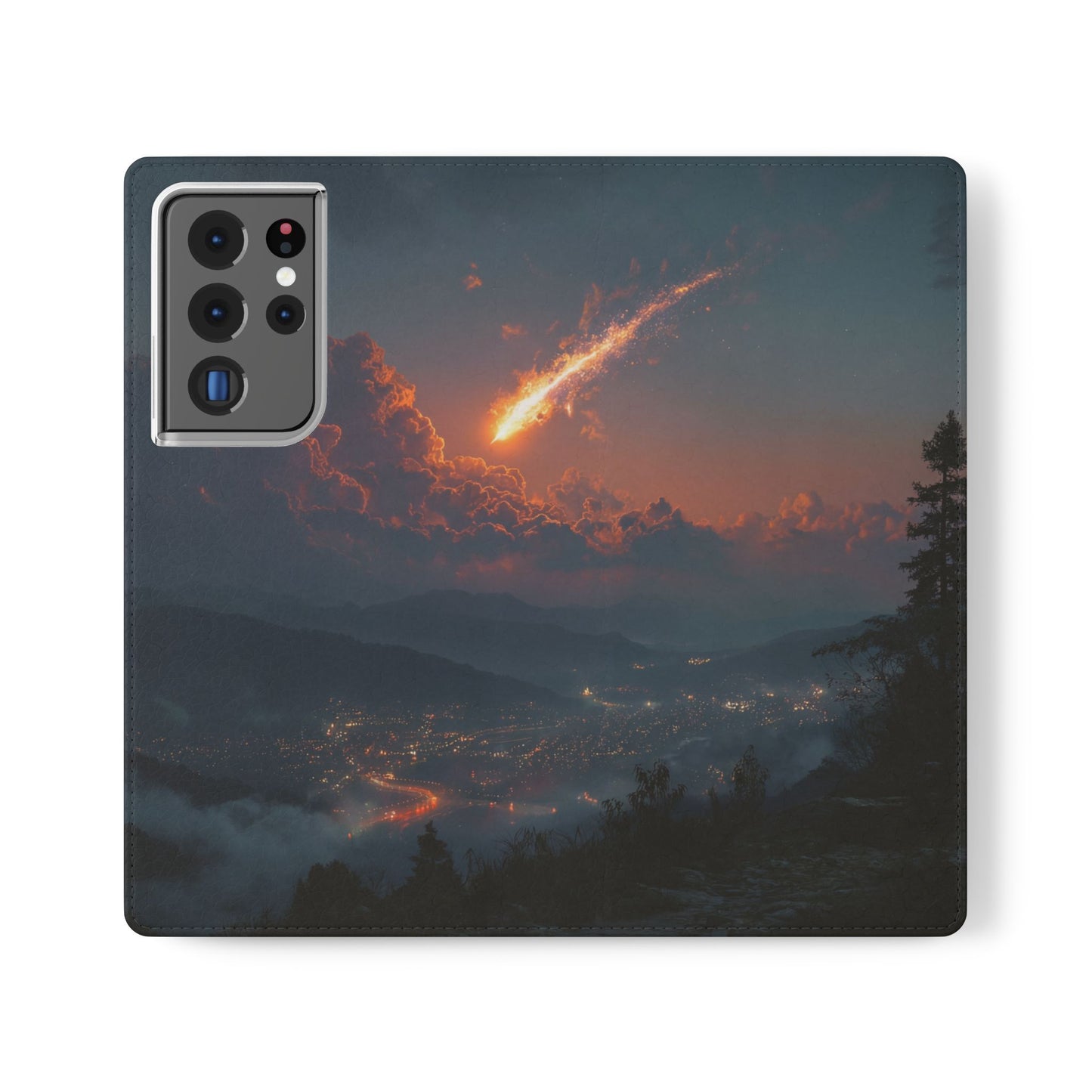 Meteor Over Valley Flip Cases – Crimson Sky Sentinel Cover