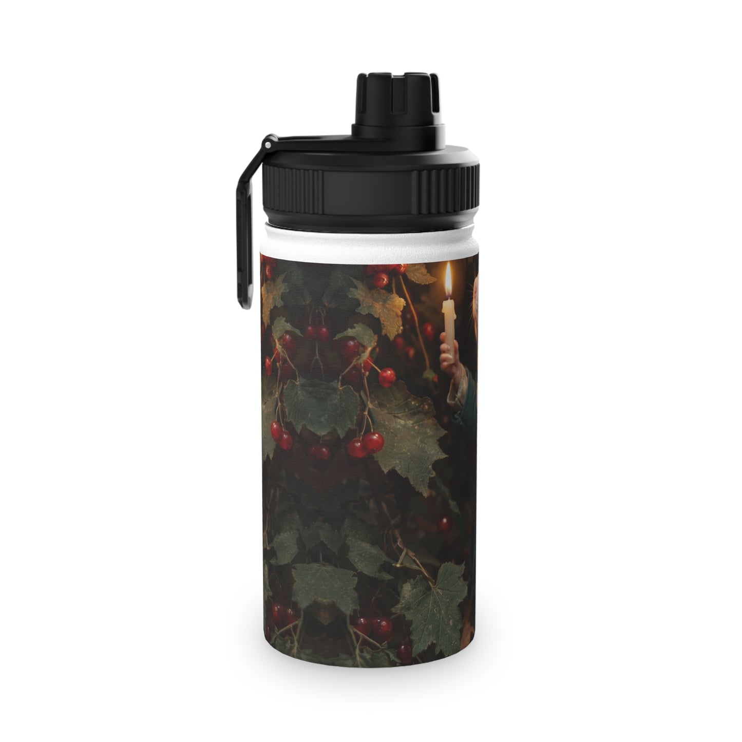 Candlelit Rat Forager Stainless Steel Water Bottle, Sports Lid – Autumn Berry Harvest