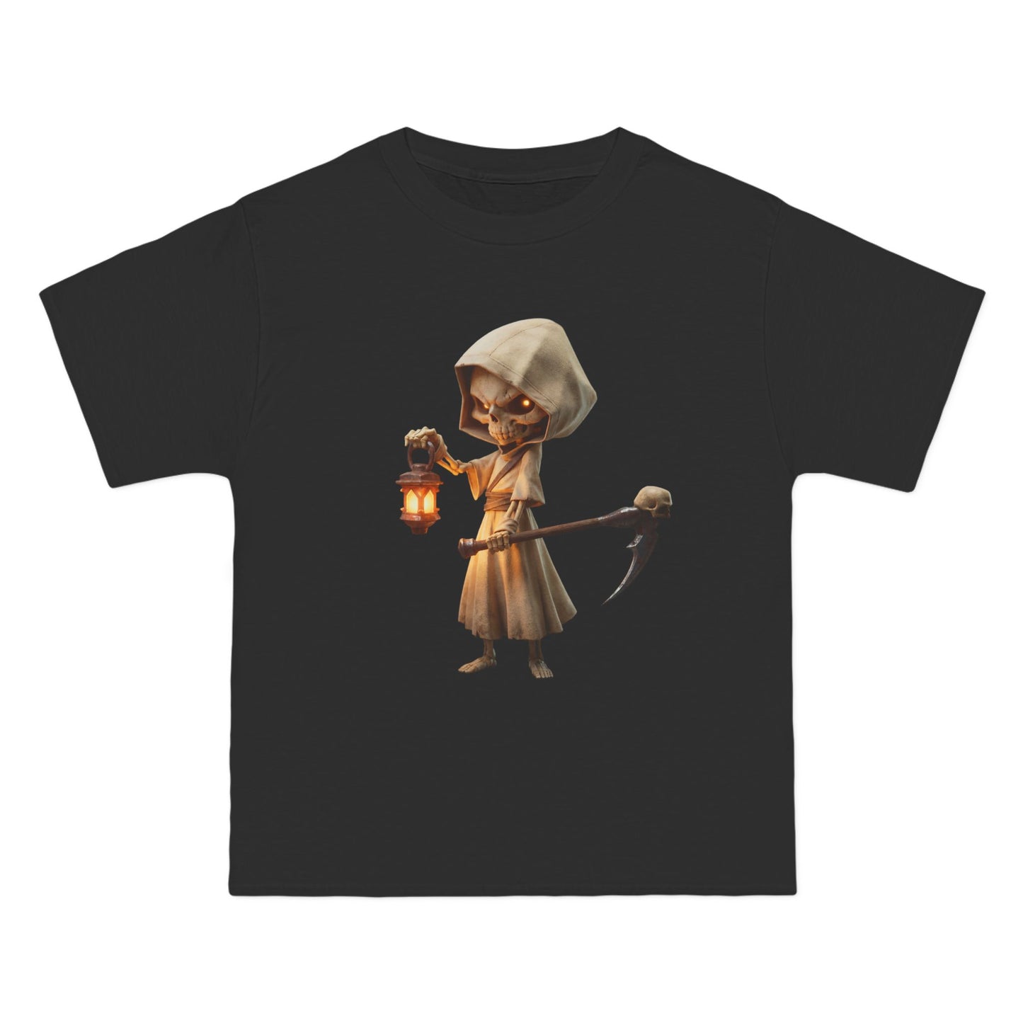 Lantern-Bearing Grim Reaper Short-Sleeve T-Shirt – Hooded Sentinel with Scythe