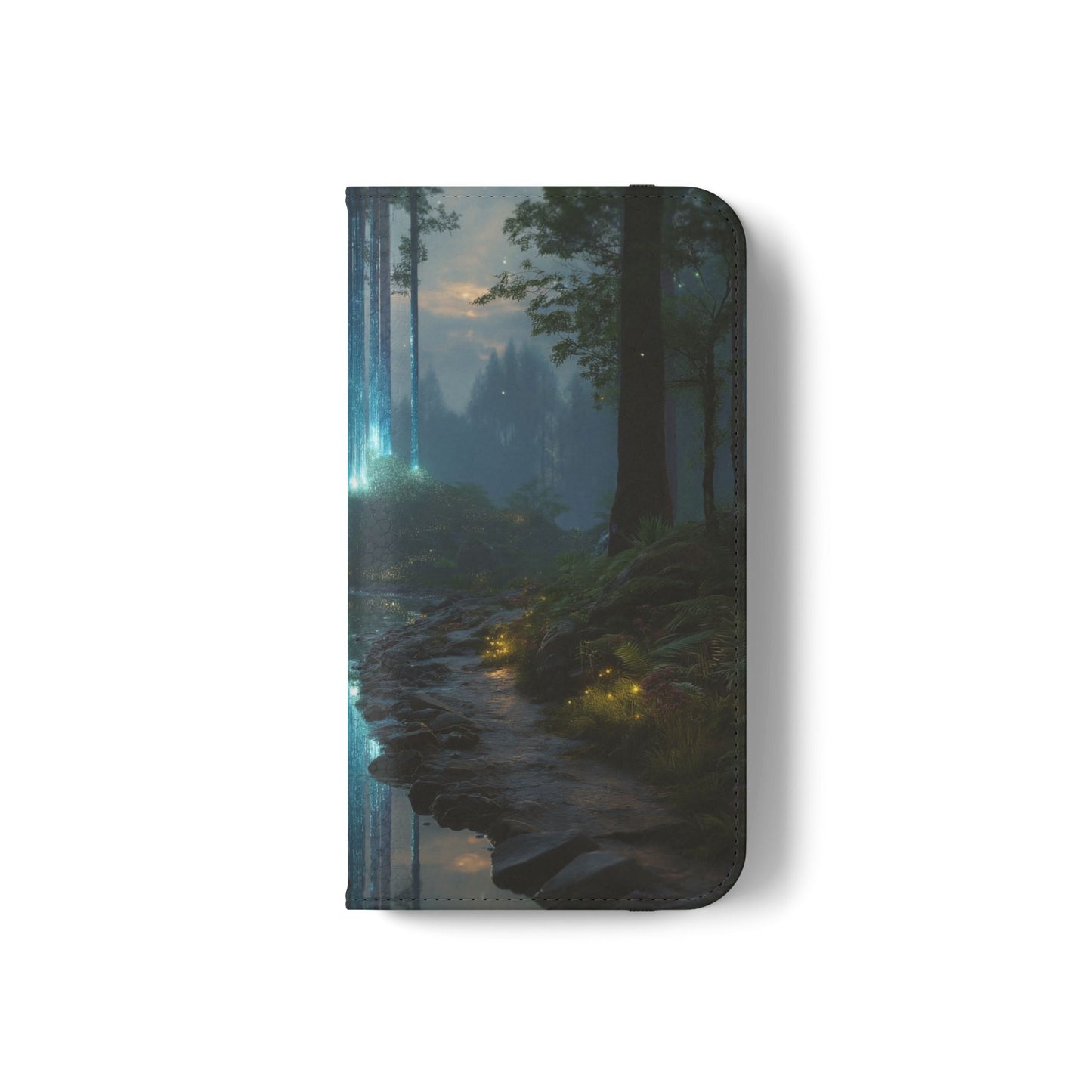 Bioluminescent Forest Flip Cases – Cyan Lightfall Stream Cover
