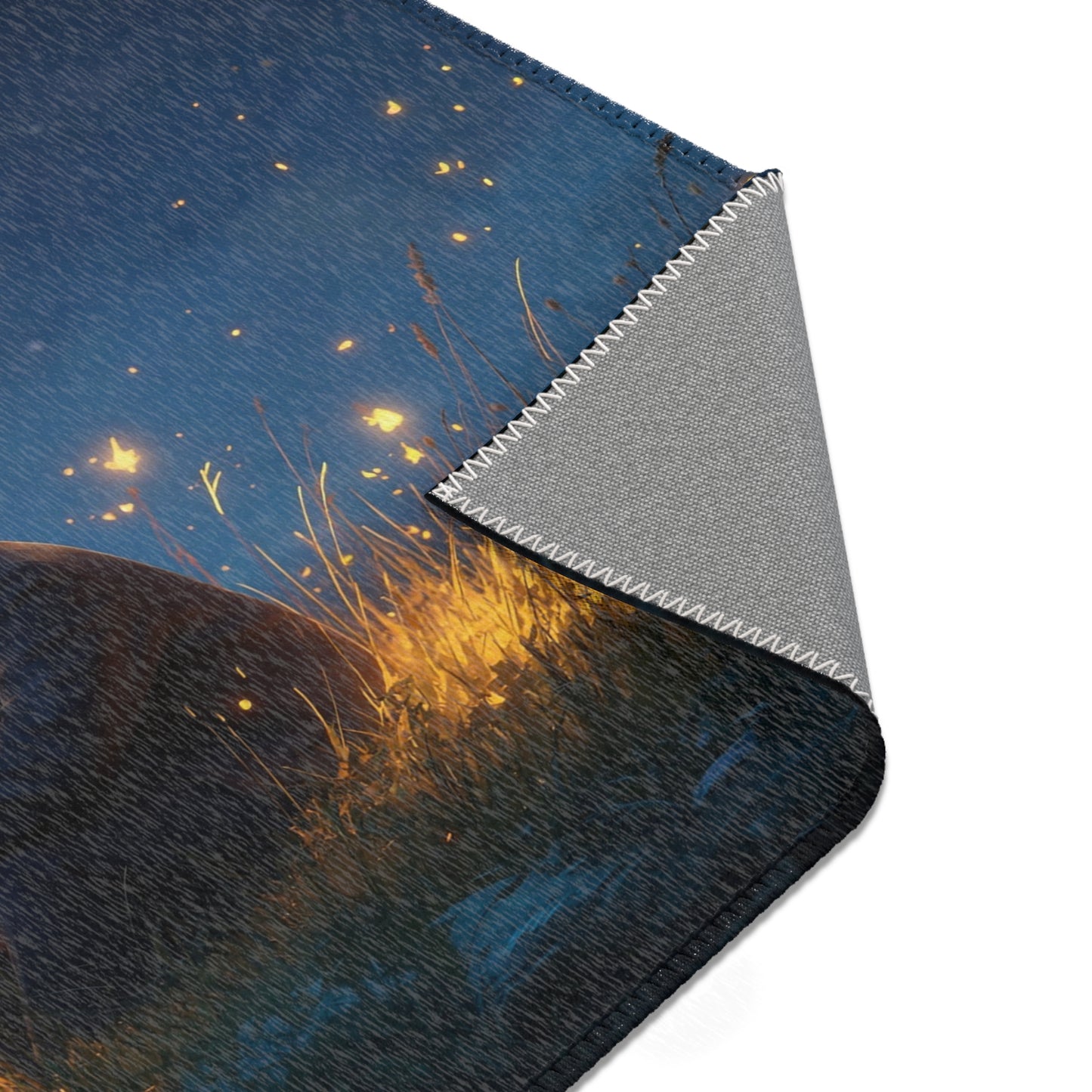 Boy Among Fireflies Area Rug – Twilight Meadow Whispers