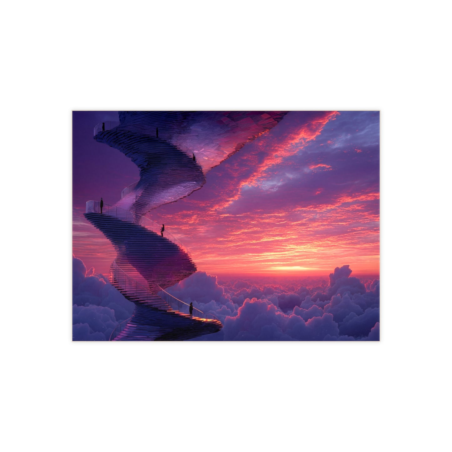 Celestial Spiral Staircase Ceramic Photo Tile – Ascending Through Twilight Clouds