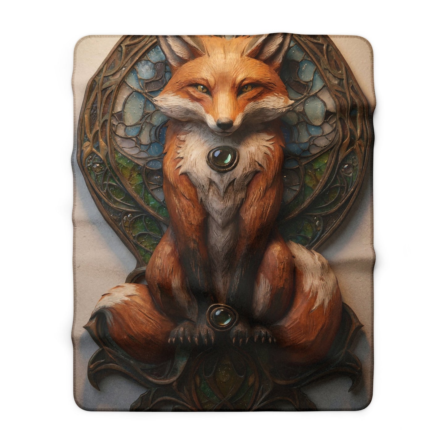 Fox Sentinel Sherpa Fleece Blanket – Art Nouveau Twilight Guardian