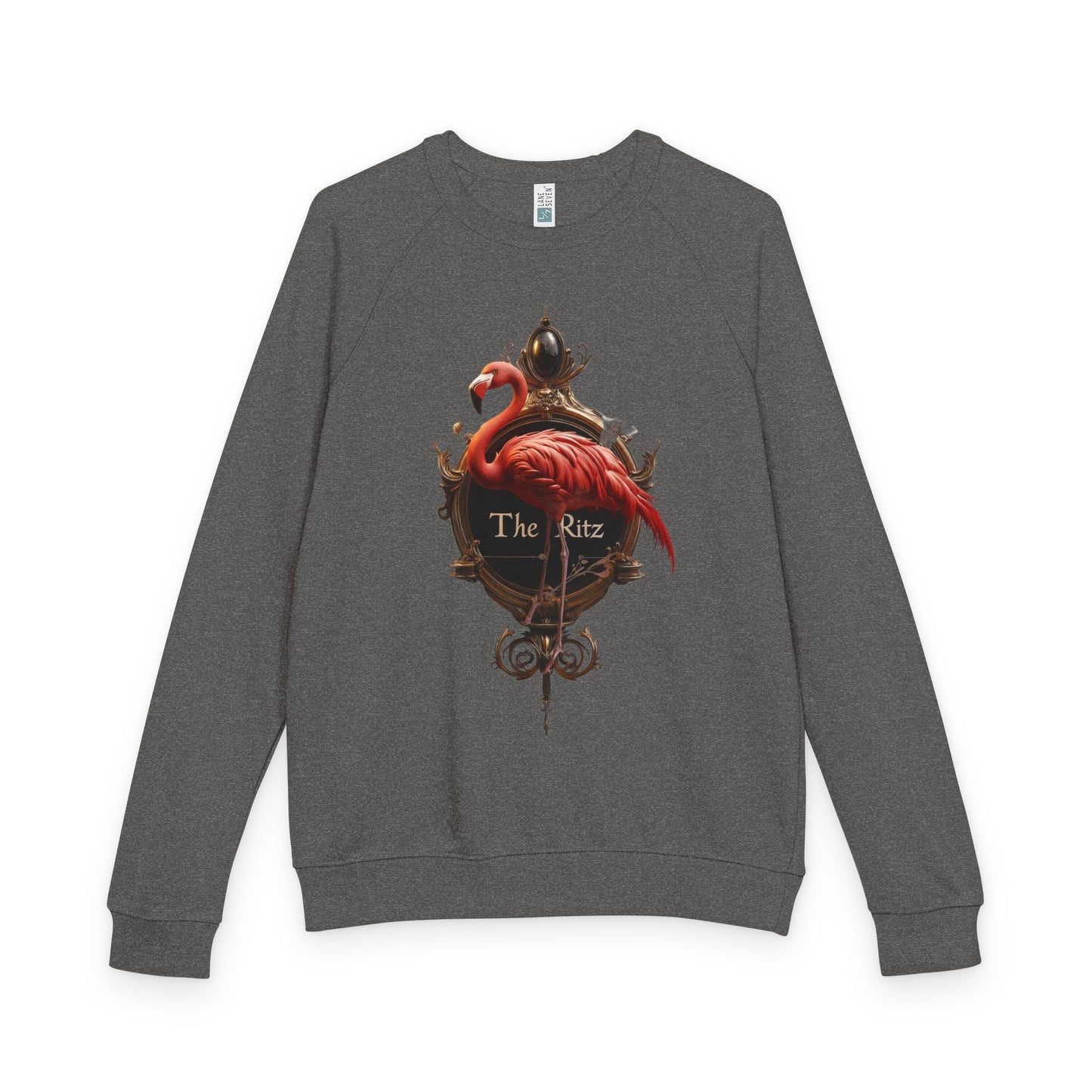 The Ritz Flamingo Unisex French Terry Raglan Crewneck – Gilded Frame and Crimson Feathers Graphic Sweatshirt