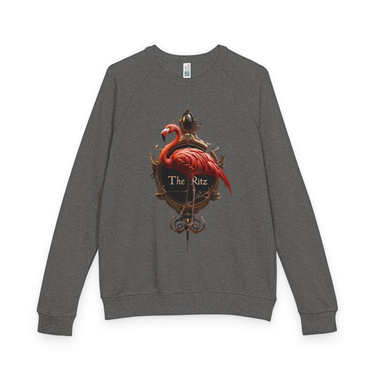 The Ritz Flamingo Unisex French Terry Raglan Crewneck – Gilded Frame and Crimson Feathers Graphic Sweatshirt