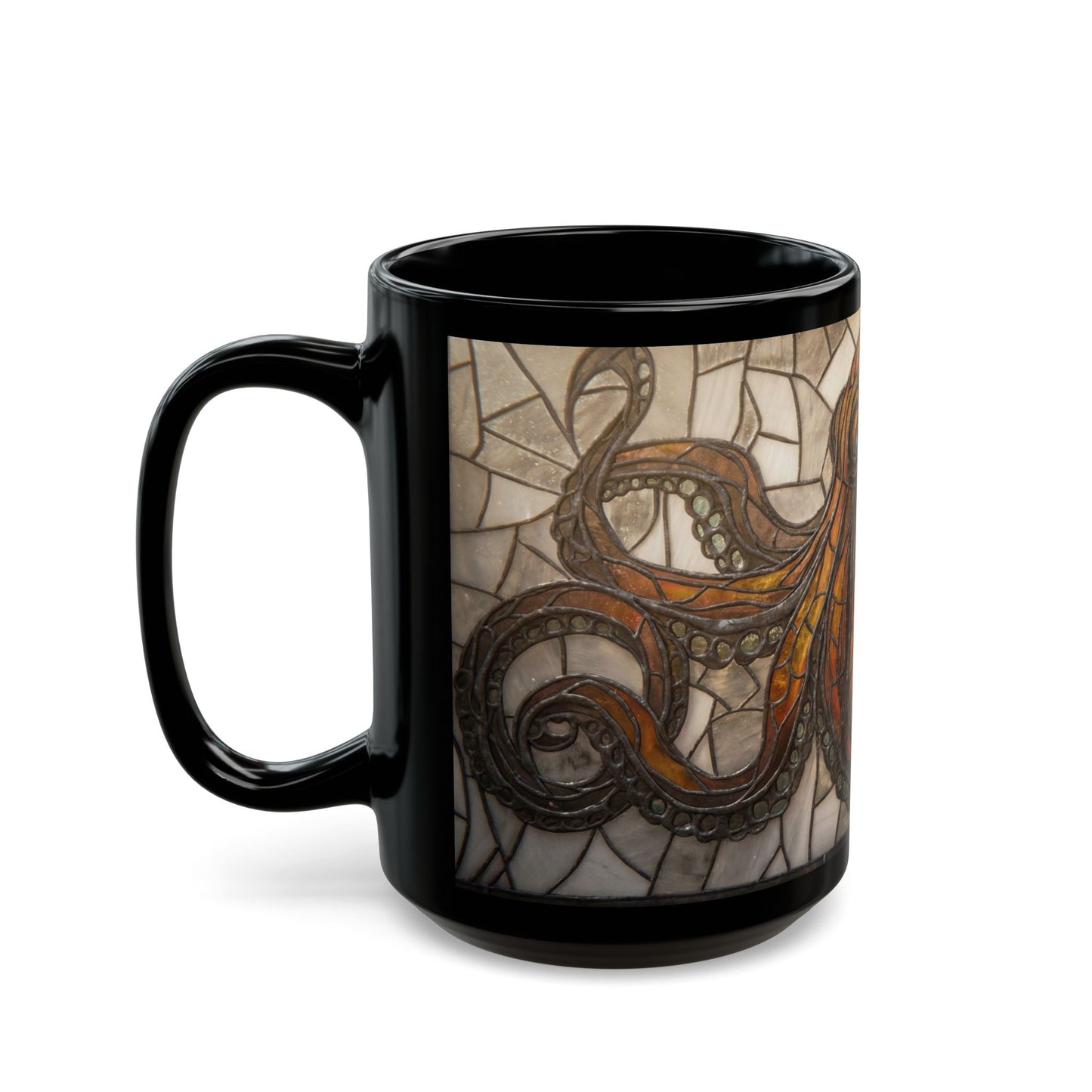 Art Nouveau Octopus Stained Glass Mug – Warm Amber Depths Design