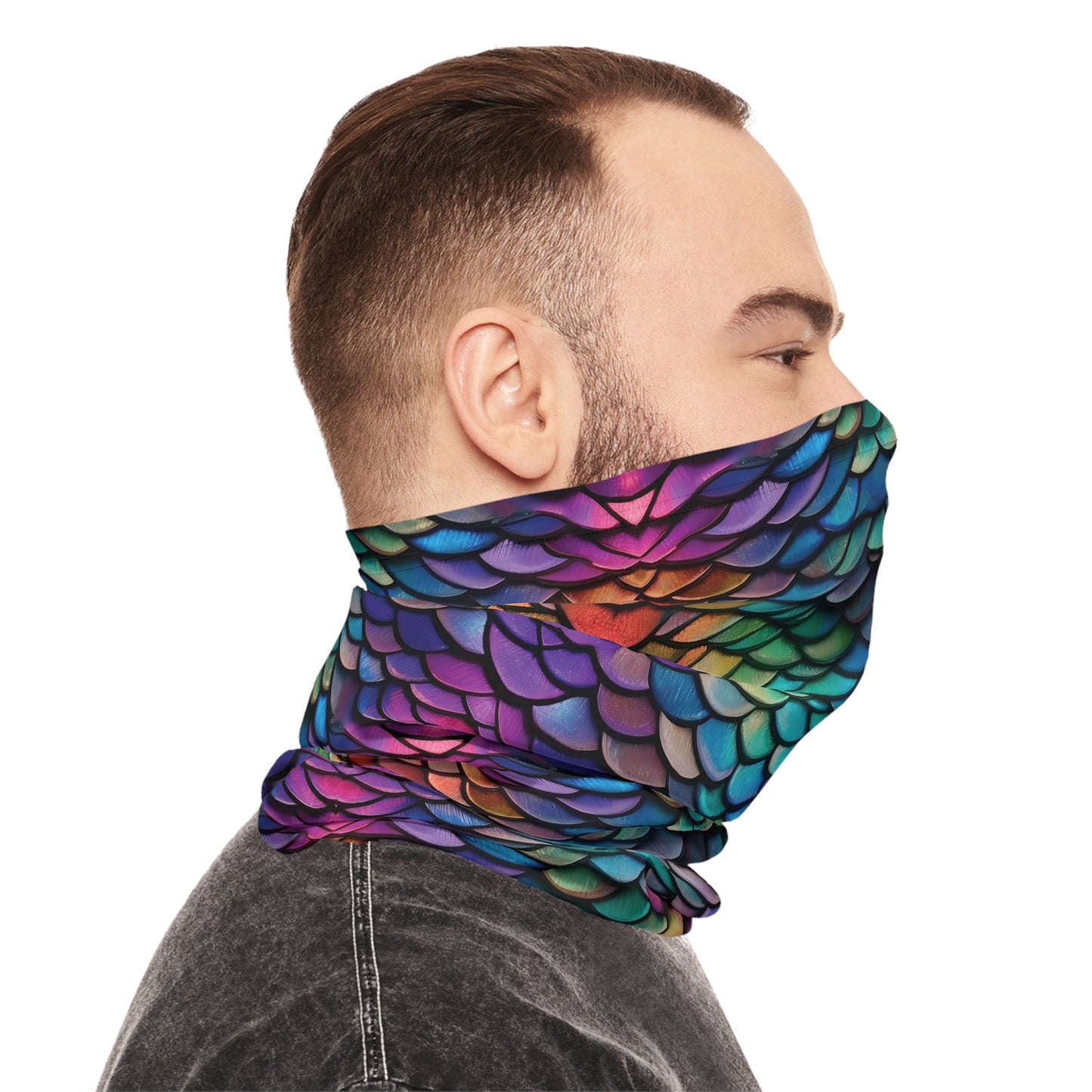 tiling pattern of rainbow dragon scales highly detailed realistic CGI render 8K - Lightweight Neck Gaiter