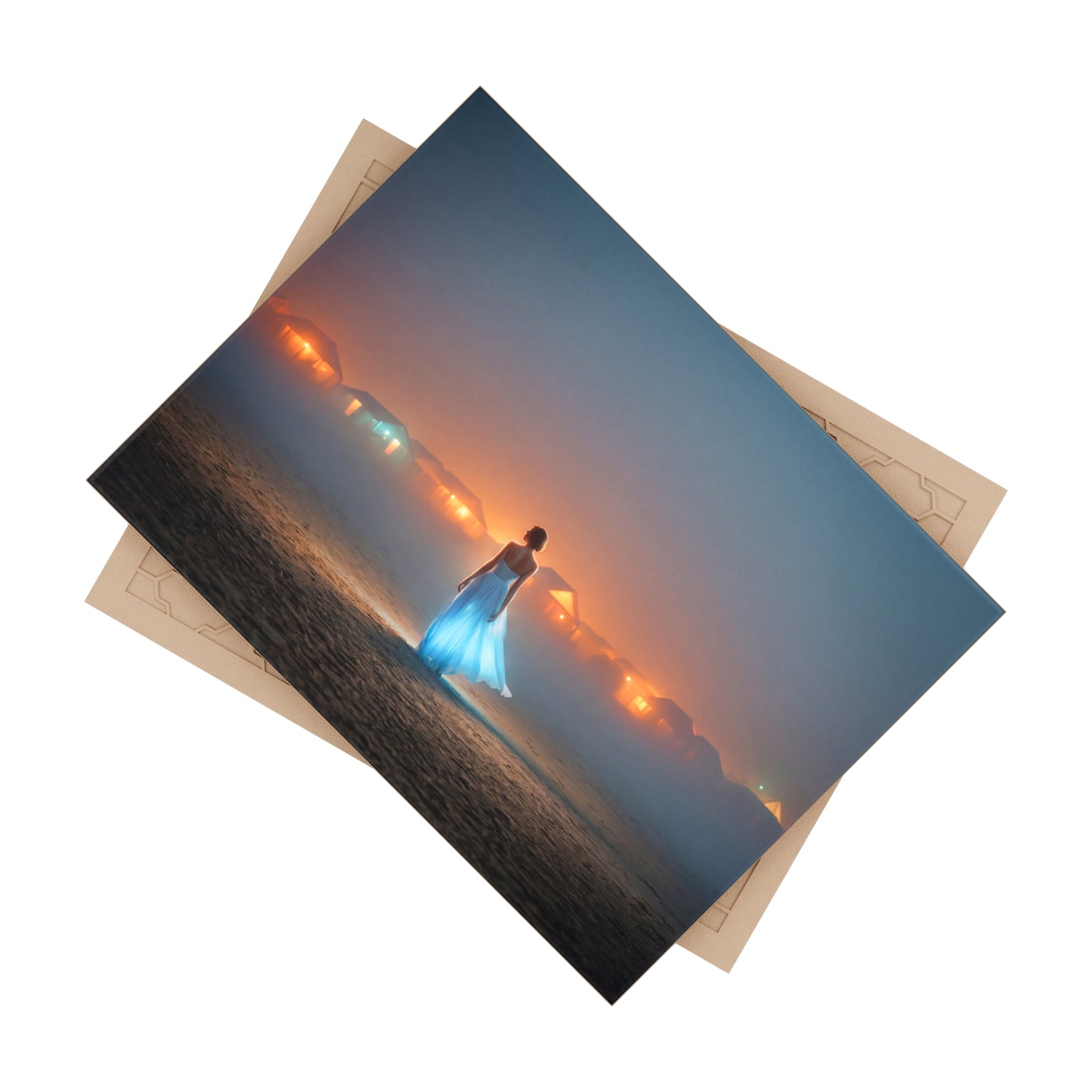 Serene Beach Wanderer Ceramic Photo Tile – Glow of Twilight Solitude