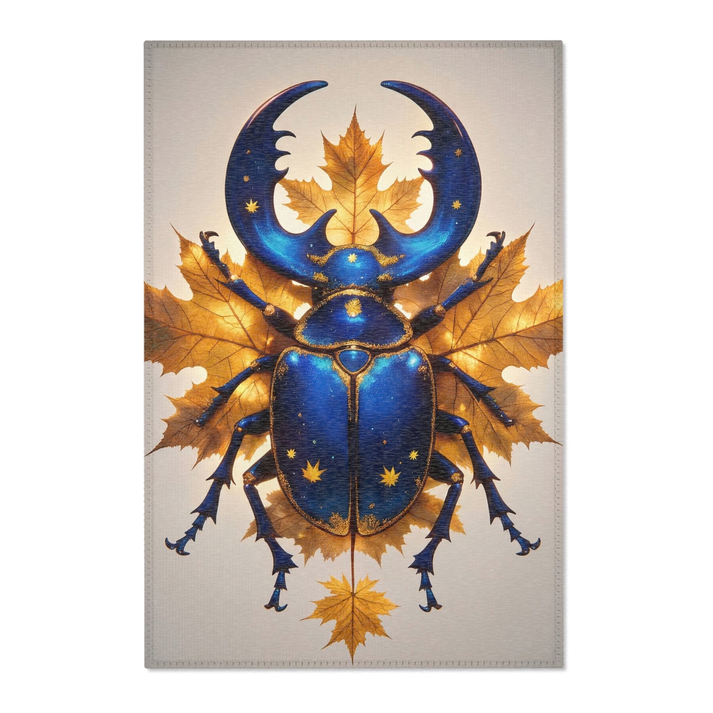 Celestial Beetle Area Rugs – Midnight Blue Starry Insect Amid Autumn Leaves