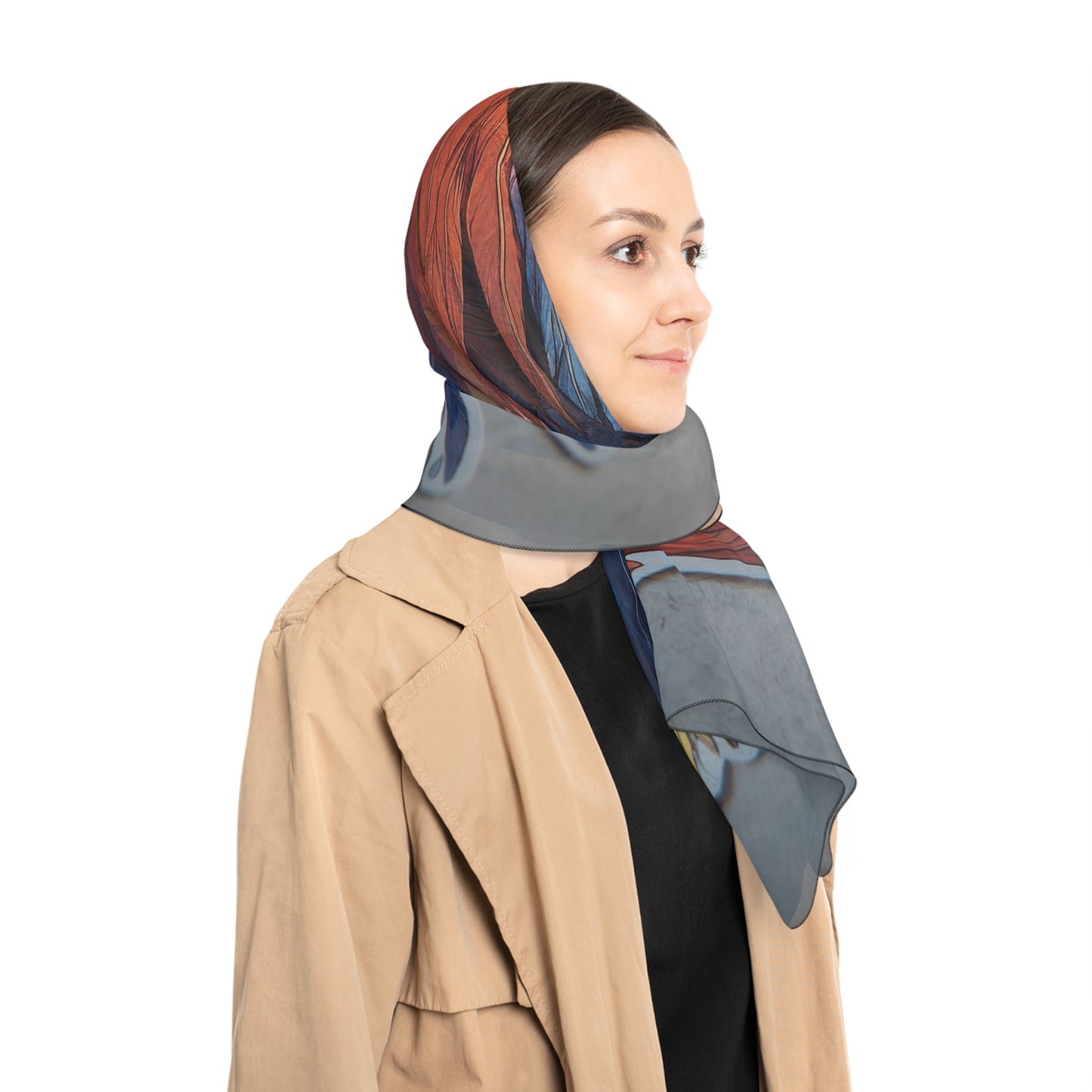 Azure Winged Cat Poly Scarf – Sunset Feathers and Quiet Gaze
