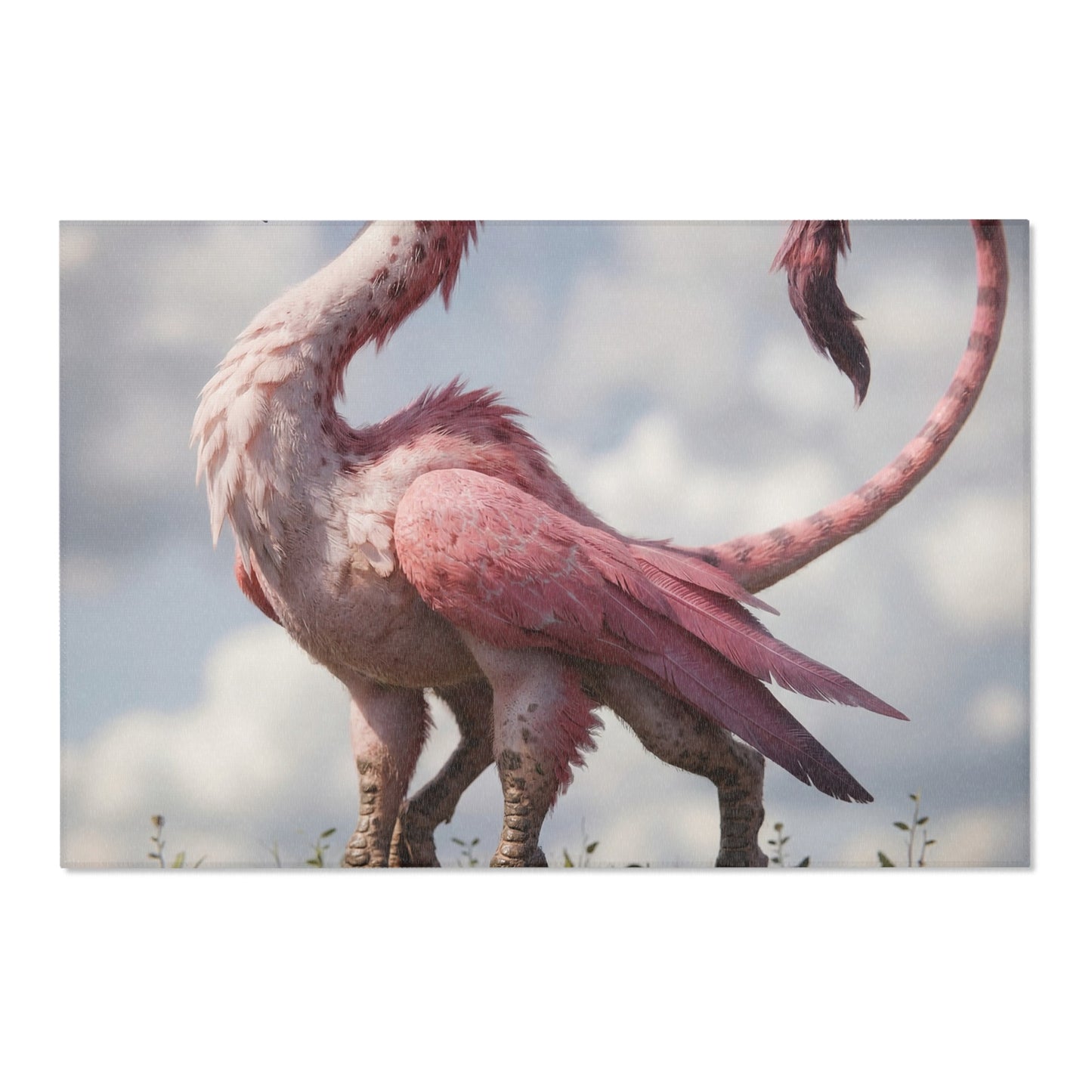 Pink Dawn Sentinel Area Rug – Soft Feathers and Curled Tail Dreamscape