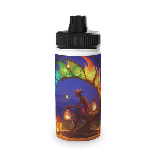 Luminous Phoenix Arch Water Bottle – Twilight Sanctuary with Hanging Lanterns