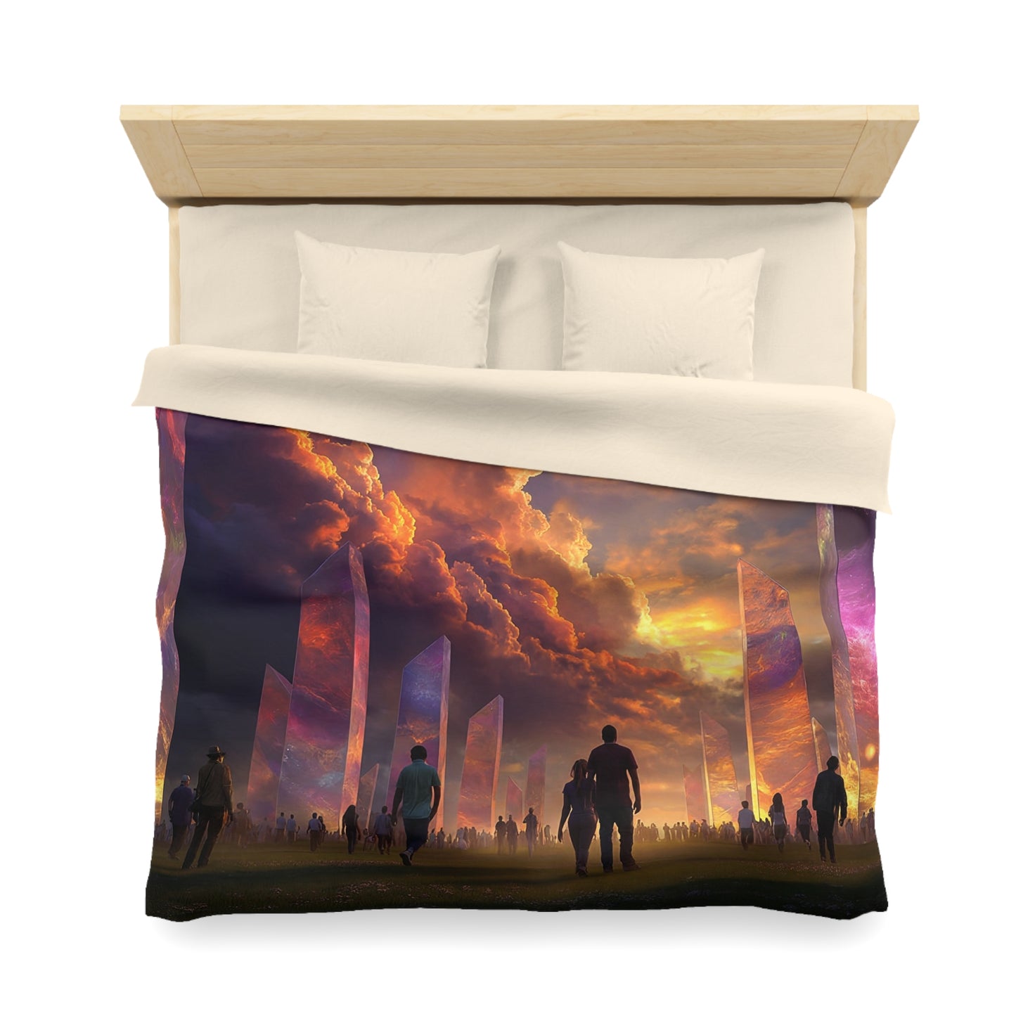 Celestial Obelisks Microfiber Duvet Cover – Twilight Gateway Dreamscape