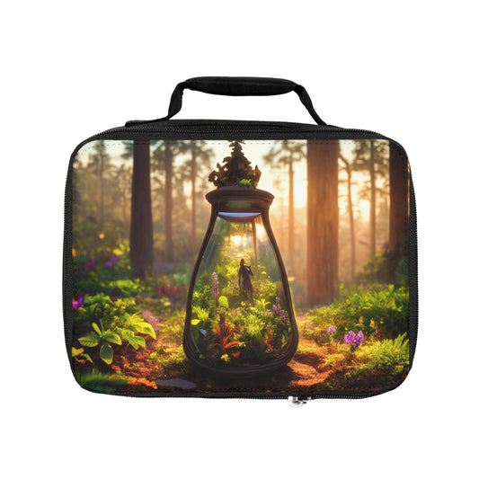 Forest Sanctuary Terrarium Lunch Bag – Sunlit Microcosm in a Glass Jar