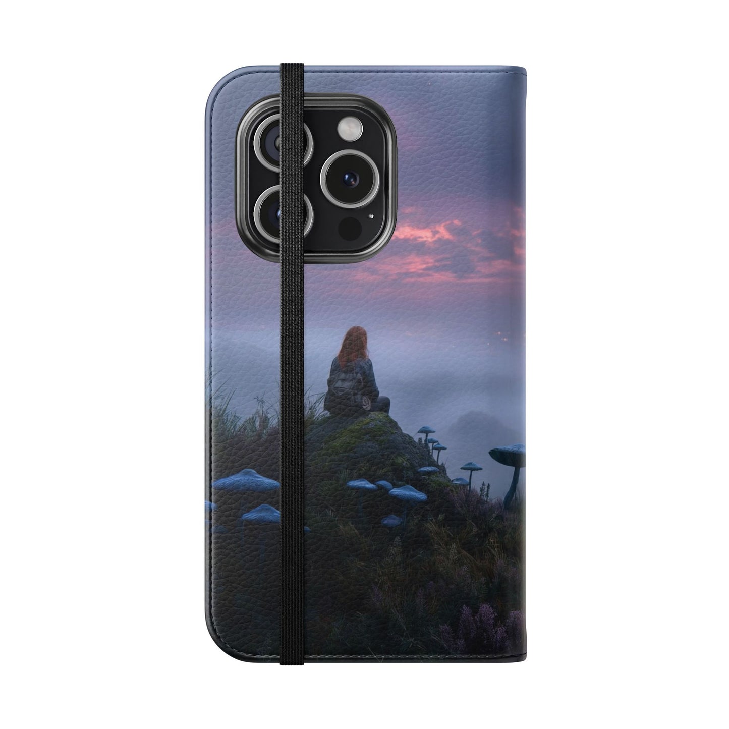 Misty Hilltop Flip Cases – Red-Haired Wanderer at Twilight