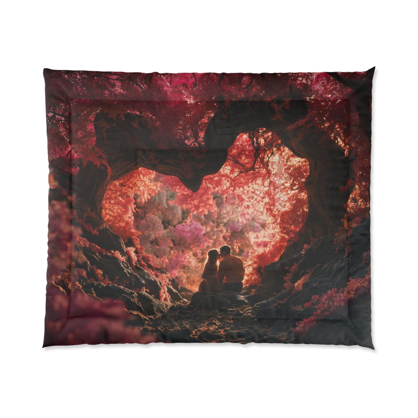 Crimson Heart Canopy Comforter – Twisted Branches & Rose-Red Light