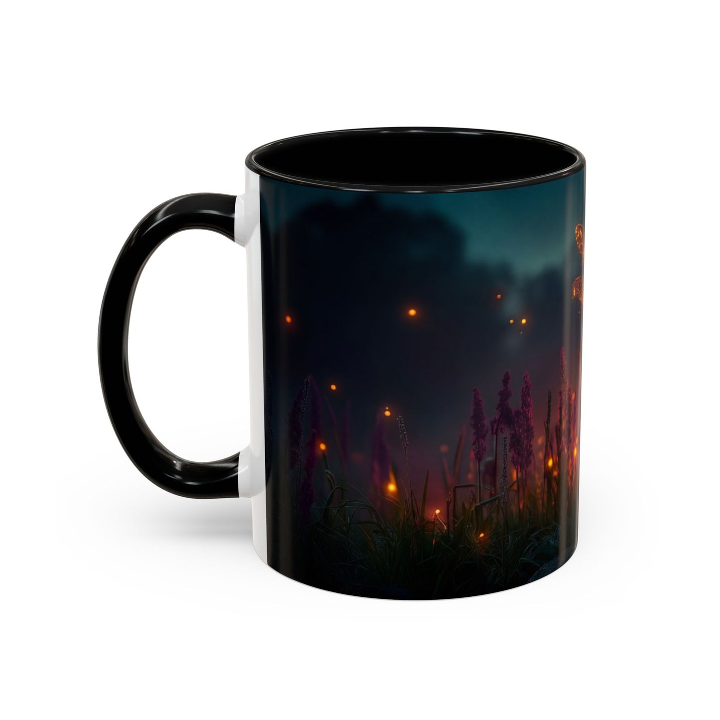 Firefly Dragonfly Accent Coffee Mug (11, 15oz) – Twilight Luminescence Over Meadow