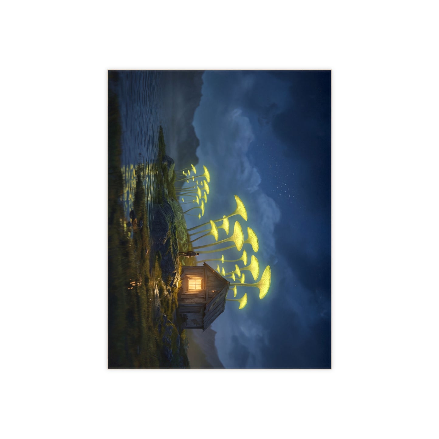 Luminescent Mushroom Cottage Tile – Night’s Quiet Guardian