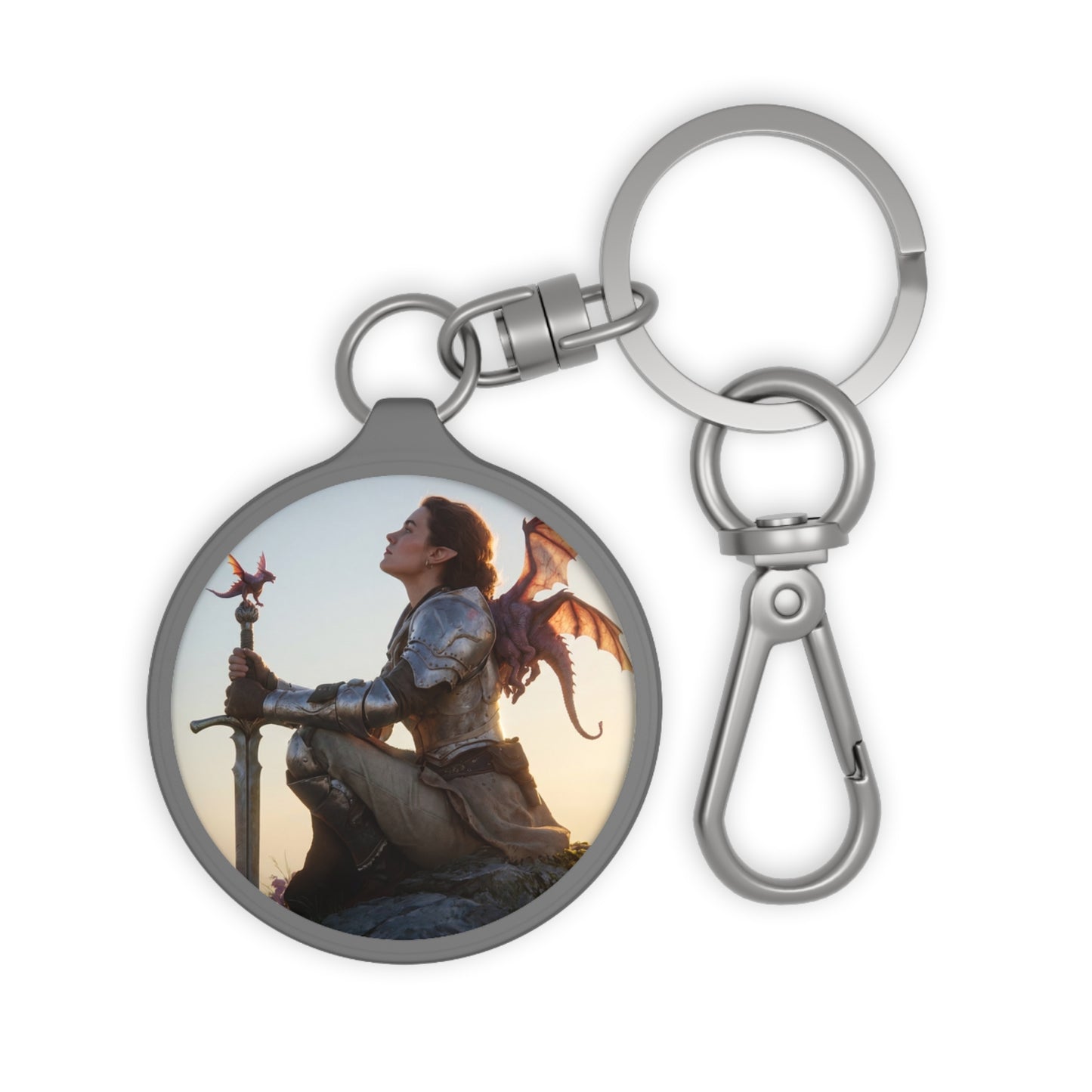 Dragon Knight Keyring Tag – Sunset Sentinel and Winged Companion