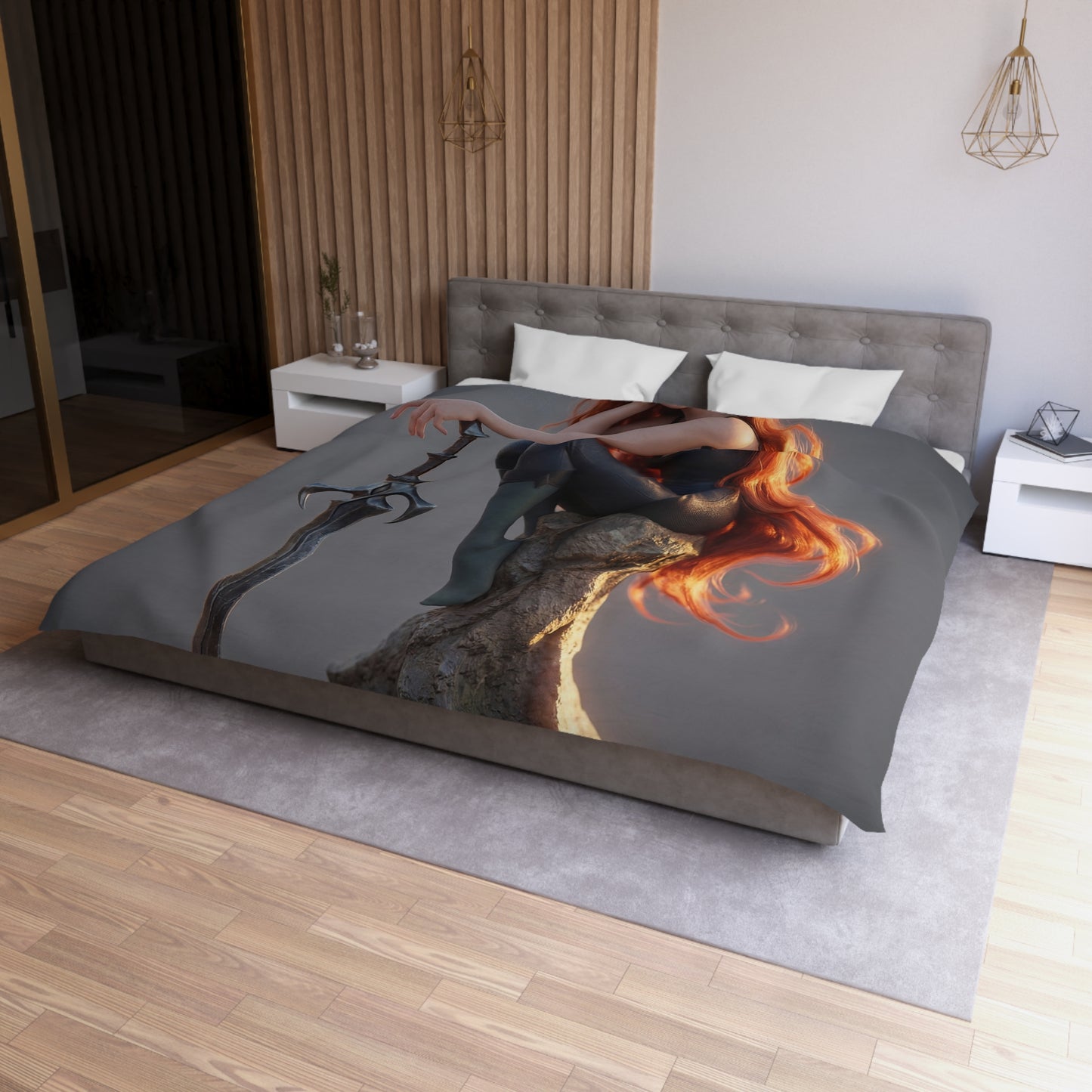 Crimson Sentinel Microfiber Duvet Cover – Sunset Warrior’s Resting Place