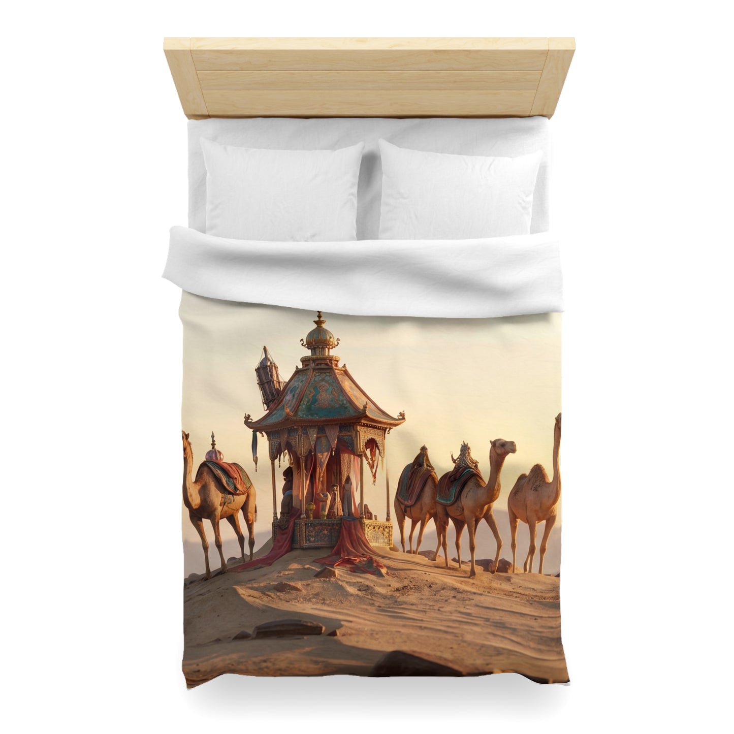 Desert Mirage Duvet Cover – Golden Dunes & Ornate Caravan