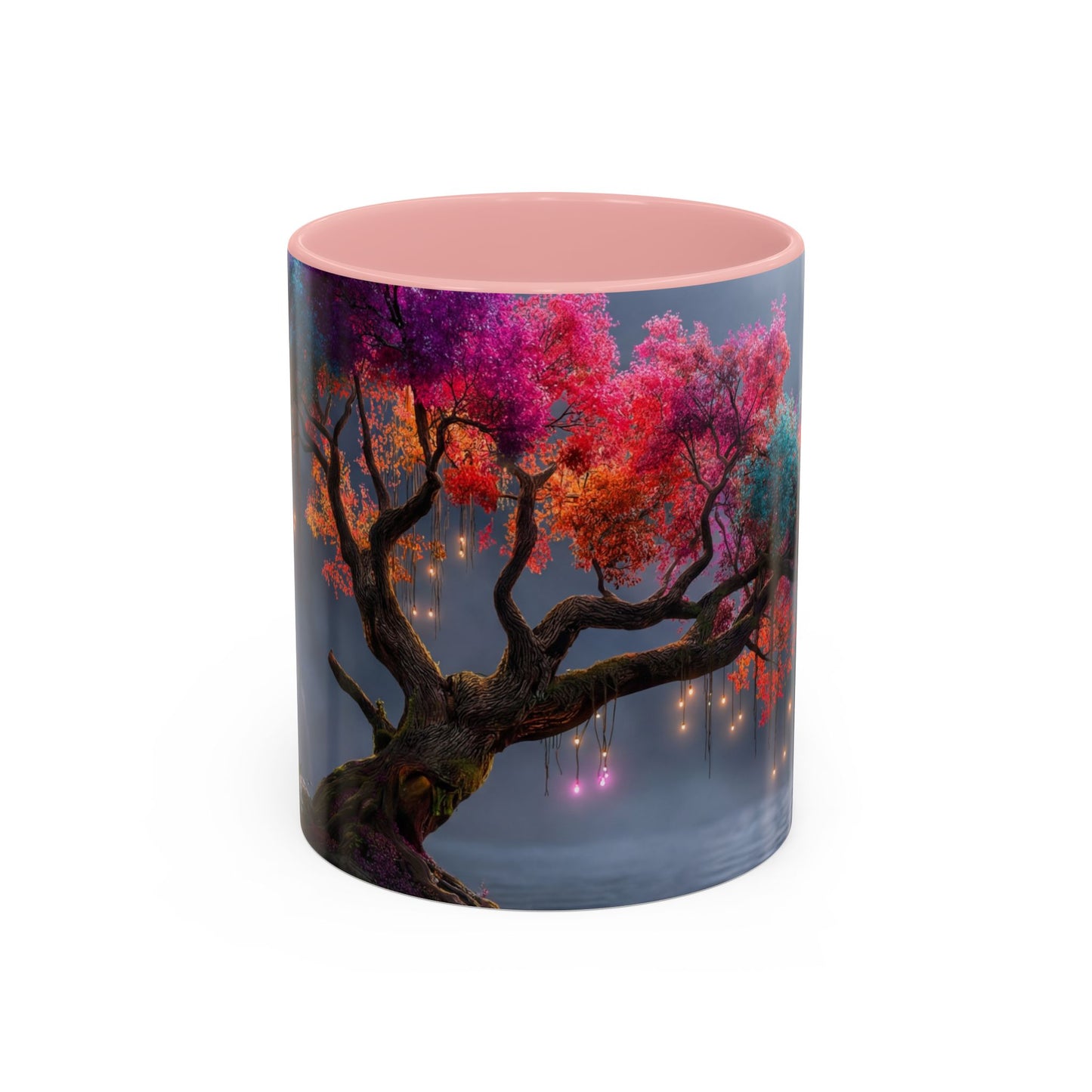 Prismatic River Tree Accent Coffee Mug (11, 15oz) – Neon Canopy Moonlight Reflections
