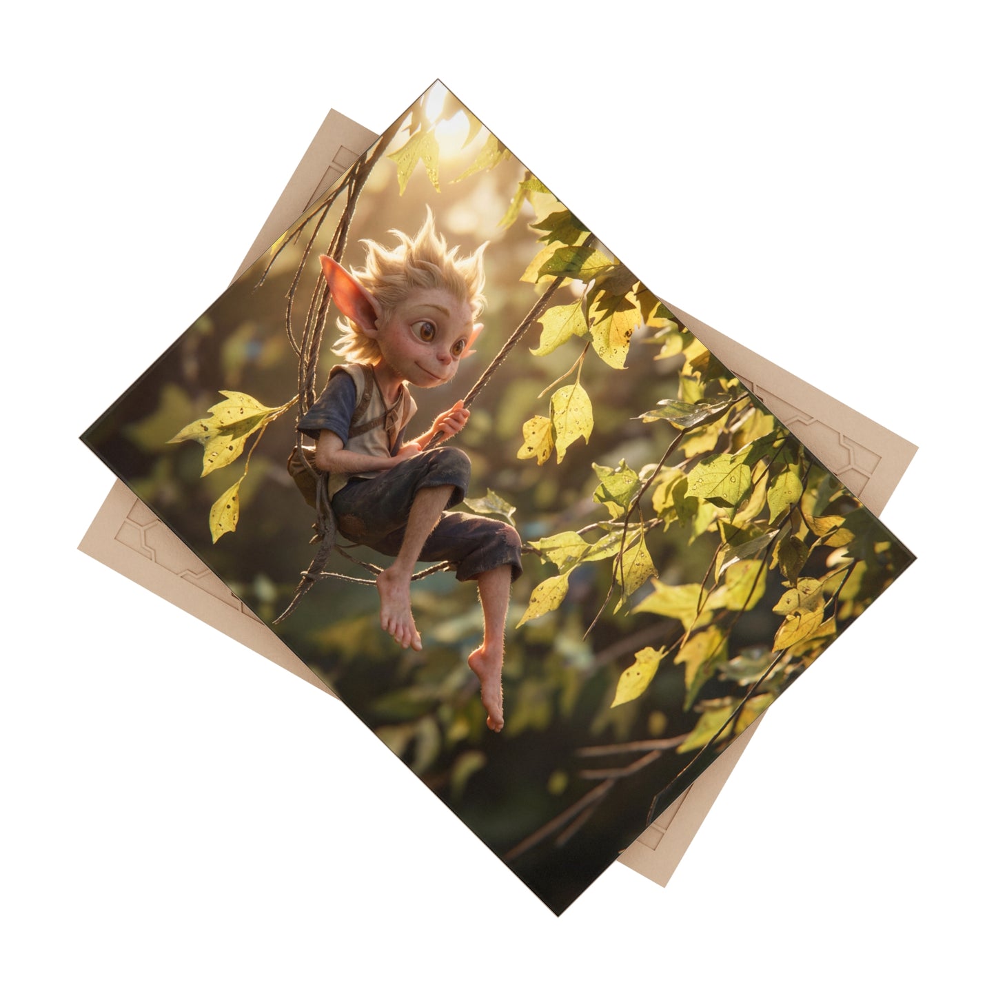 Forest Gnome Swing Ceramic Photo Tile – Golden Hour Whimsy