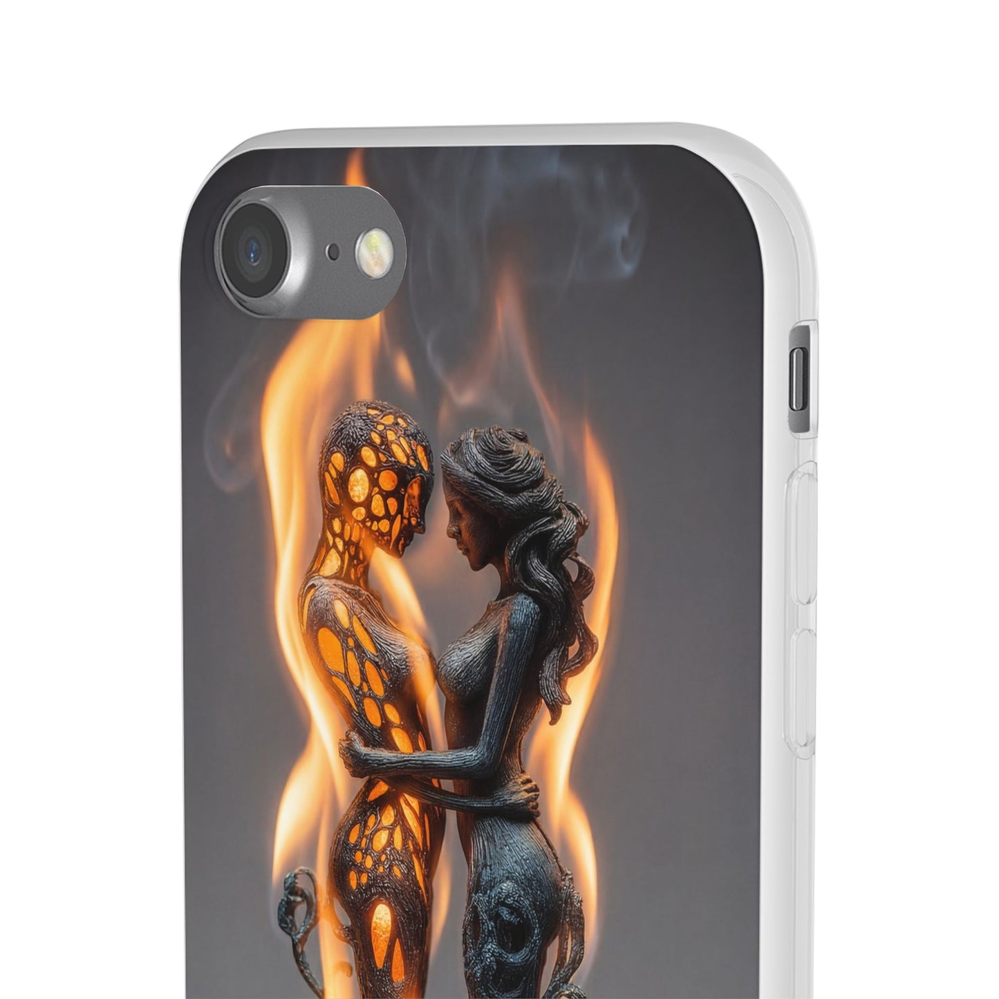 Flame-Embraced Lovers Flexi Cases – Intimate Glow Within the Fire
