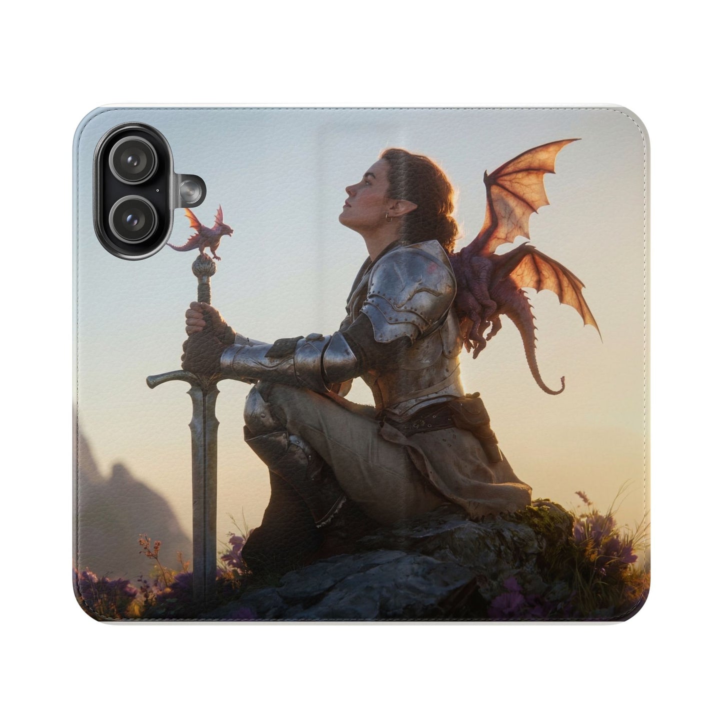 Dragon Knight Flip Cases – Sunlit Sentinel with Mini Drake and Sword