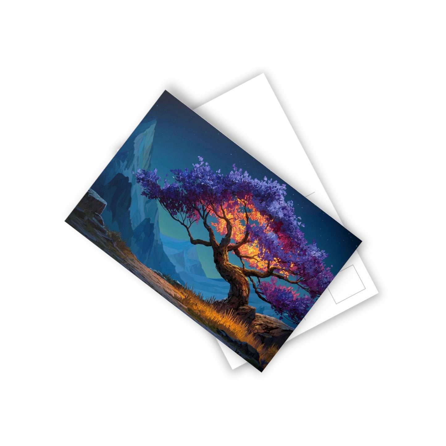 Starlit Twilight Tree Postcards (10pcs) – A Celestial Bloom Against Snow-Capped Peaks