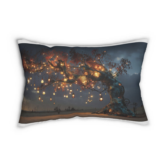 Whispering Lantern Tree Spun Polyester Lumbar Pillow – Desert Oasis at Dusk