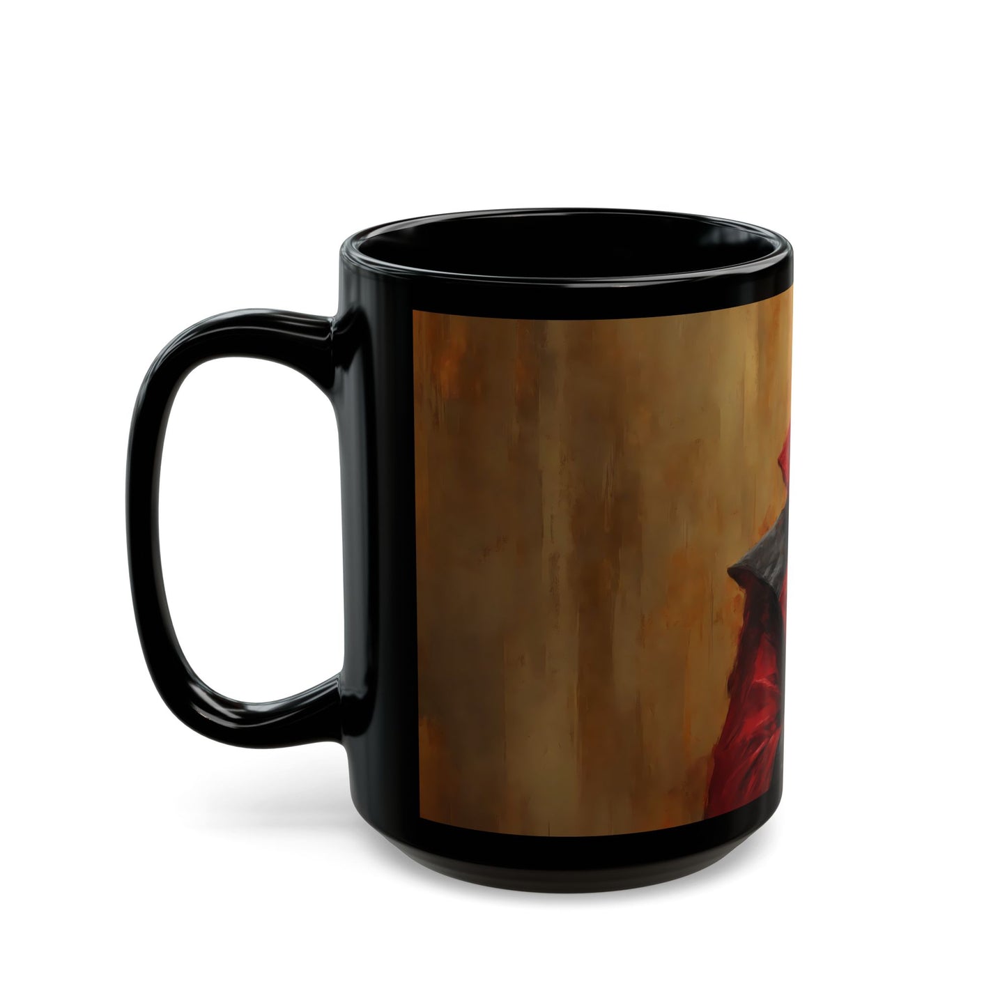 Crimson Demon Warrior Black Mug – Regal Blade and Fiery Resolve