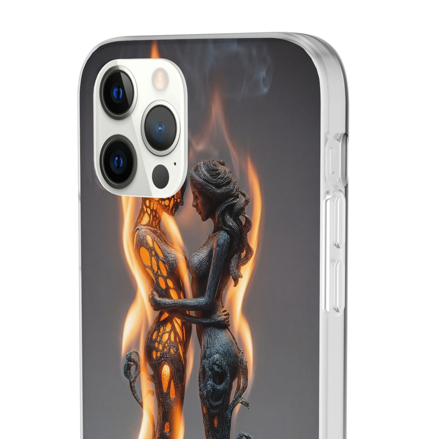 Flame-Embraced Lovers Flexi Cases – Intimate Glow Within the Fire