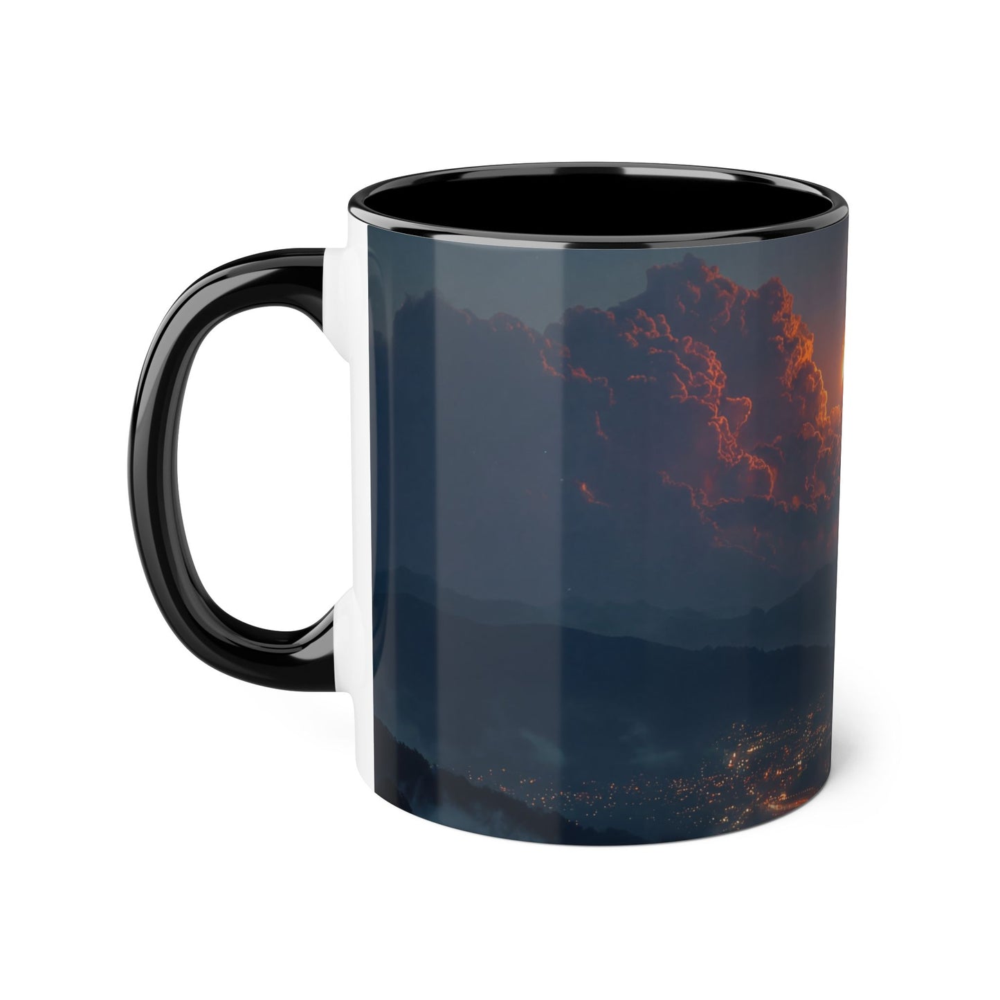 Meteor Over Valley Accent Mugs, 11oz – Fiery Skyfall from Twilight Cliffs