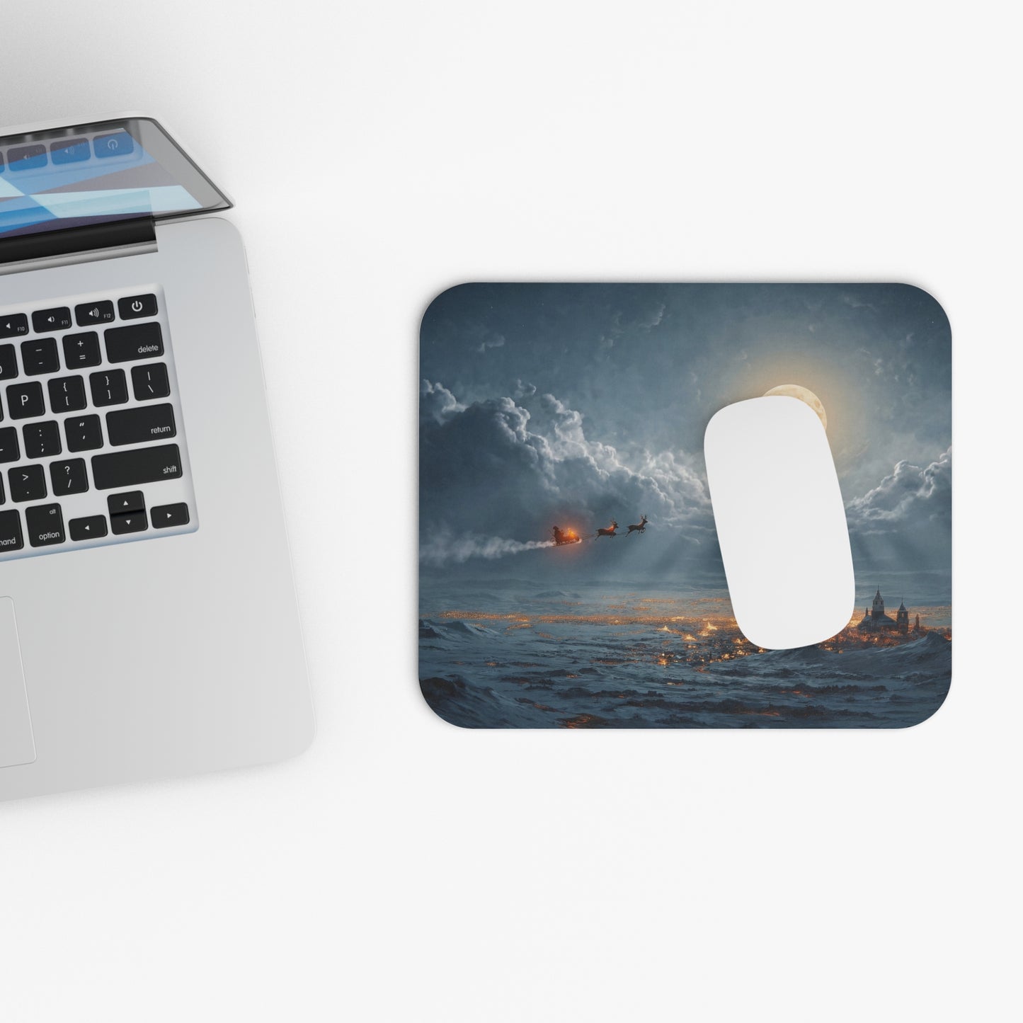 Lunar Sleigh Ride Mouse Pad (Rectangle) – Midnight Delivery Under a Full Moon