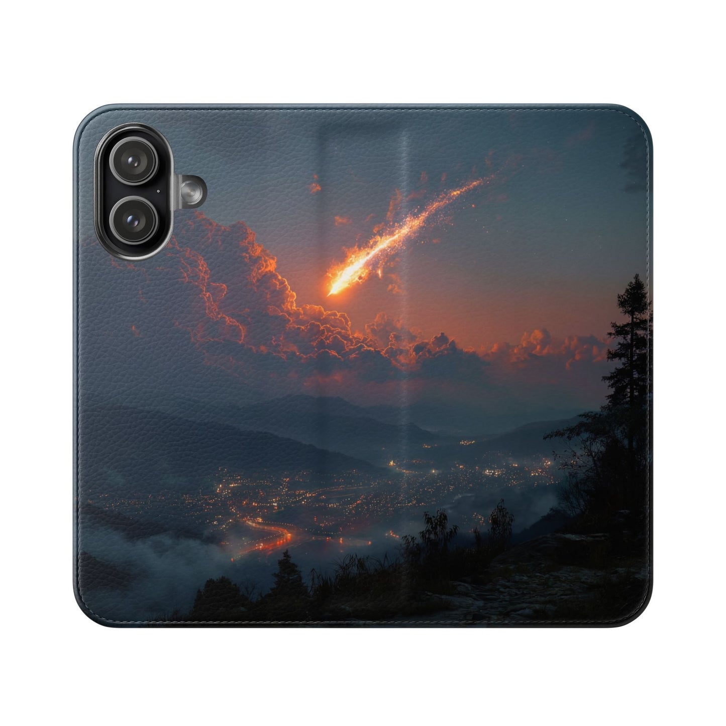 Meteor Over Valley Flip Cases – Crimson Sky Sentinel Cover