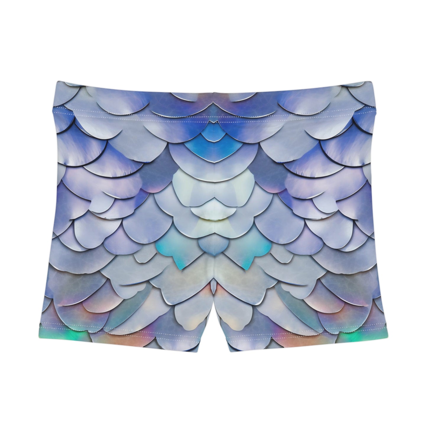 shimmering intricate iridescent rainbow opalescent incandescent stained glass white dragon scales - Women's Shorts (AOP)